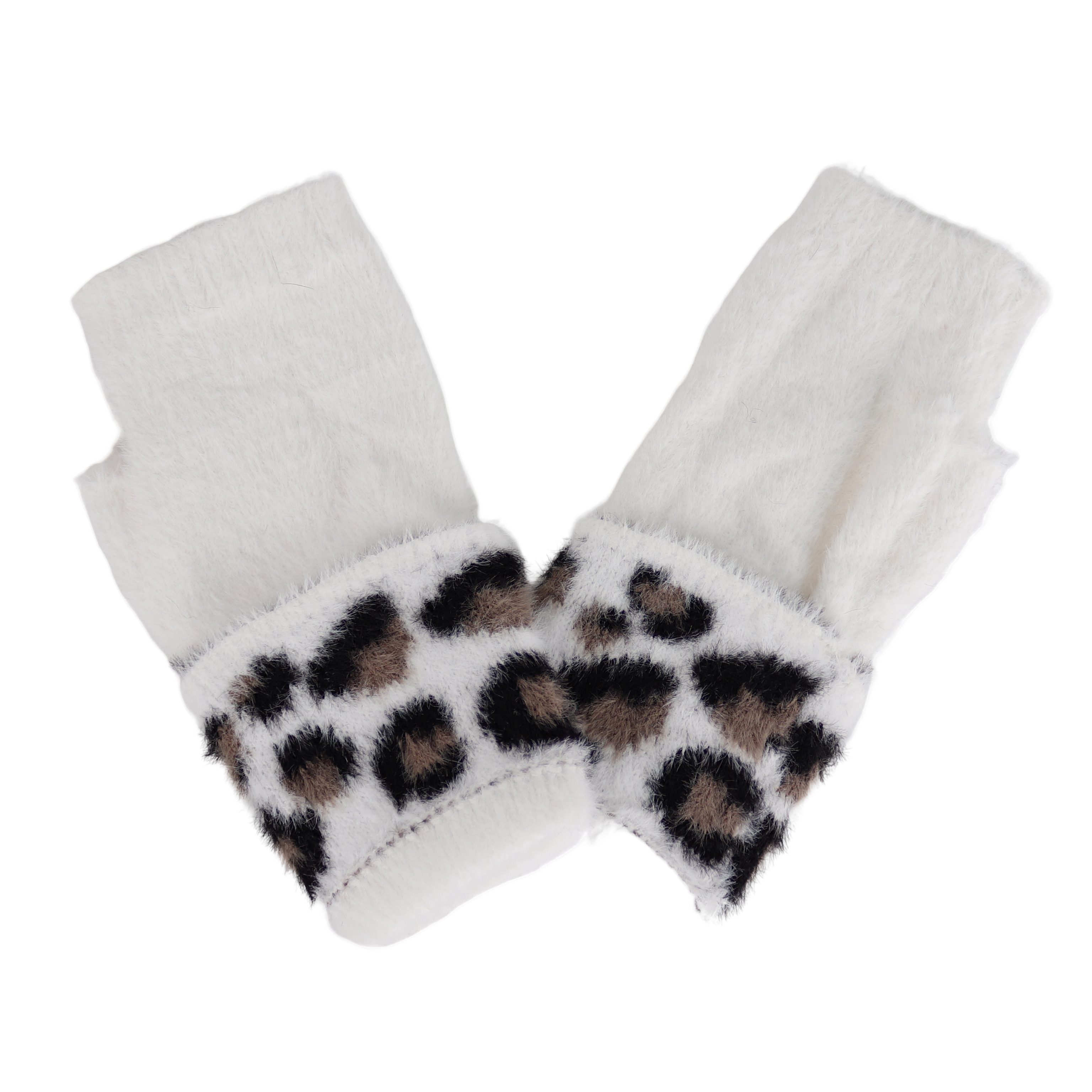 MIRROSI Strickhandschuhe Damen Fingerlosen Handschuhe Leo Muster (Einheitsgröße für Erwachsene) Leopard Muster