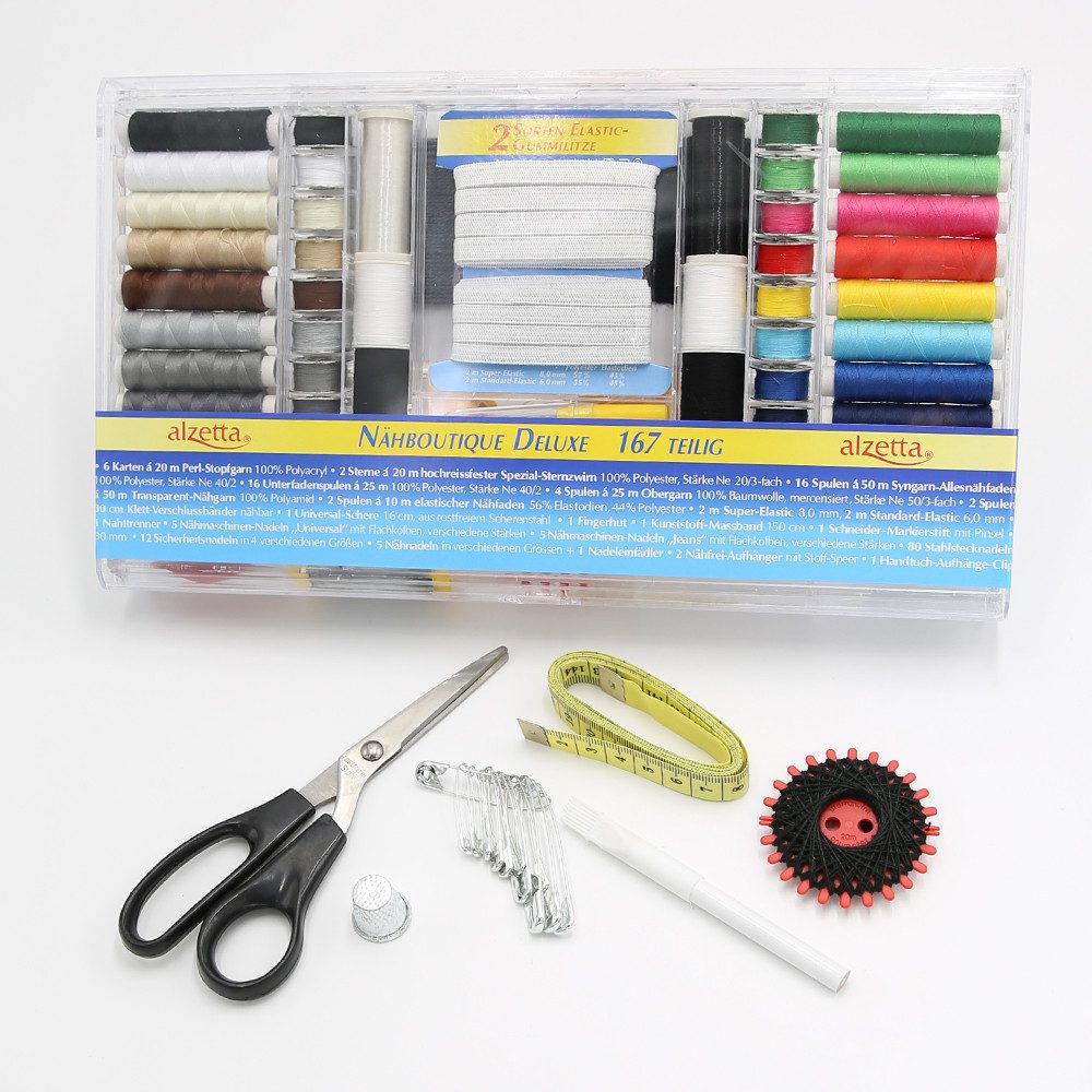 Zettl GmbH Nähset mit Garn, Nadeln, Schere & Nähzubehör Nähgarn, (167-teilig), Umfangreiches Starterset