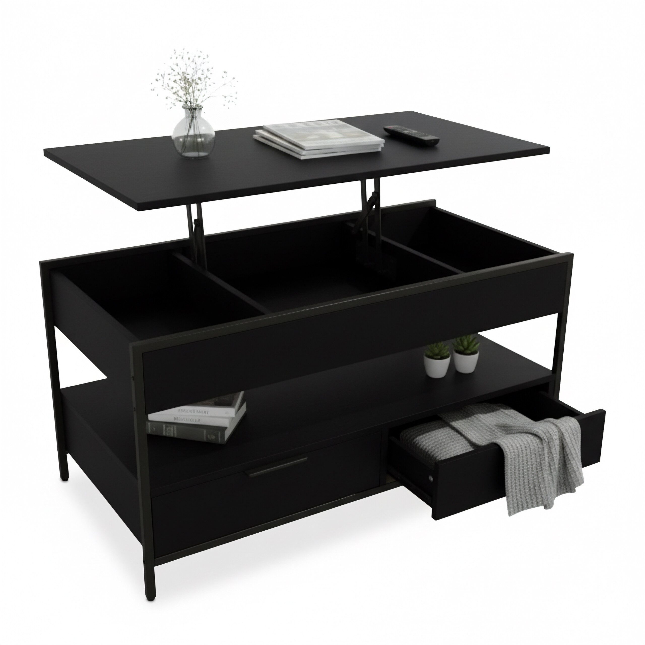 relaxdays Couchtisch mit Stauraum, schwarz