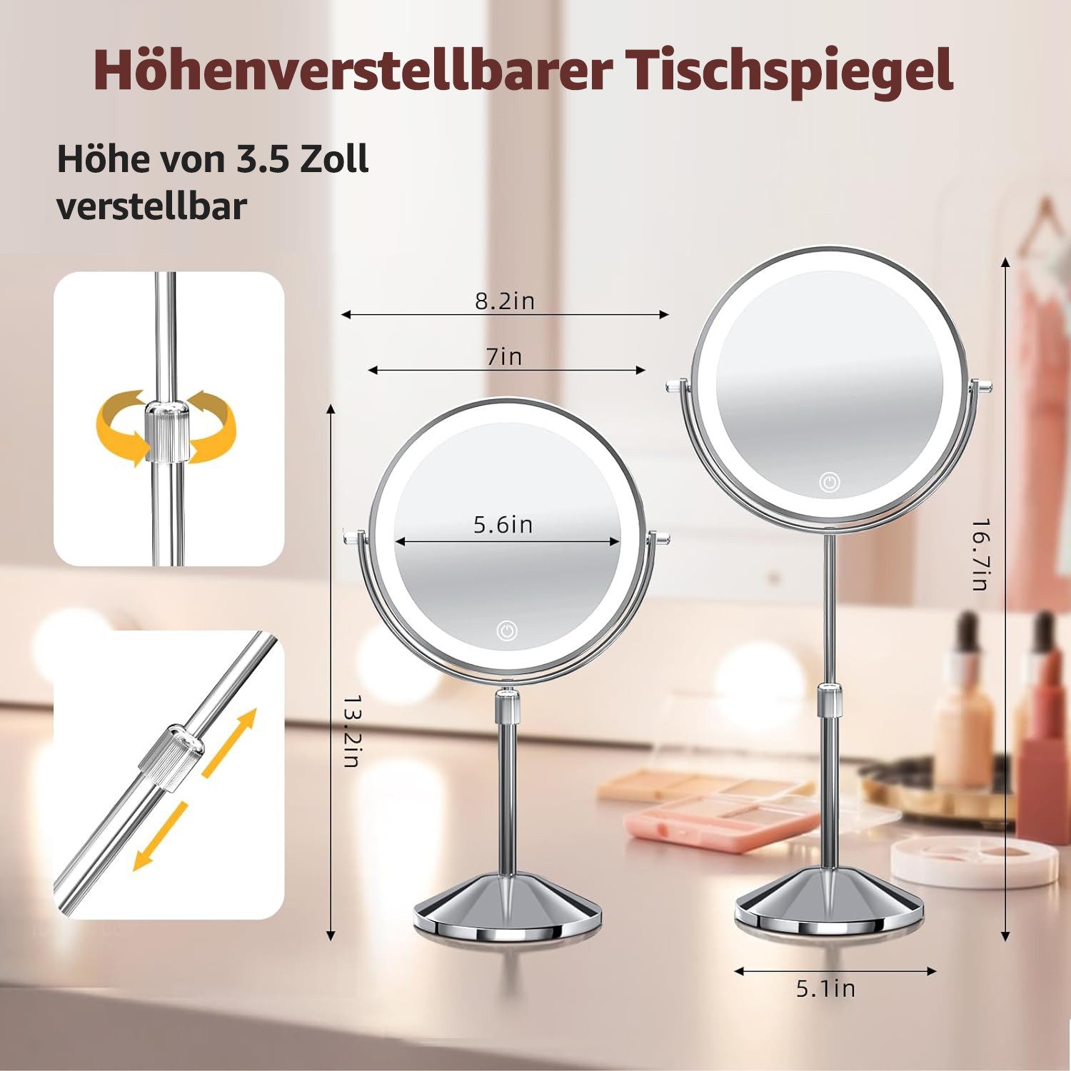 MCURO Kosmetikspiegel LED Schminkspiegel 1500mAh,1/10 Vergrößerung günstig online kaufen