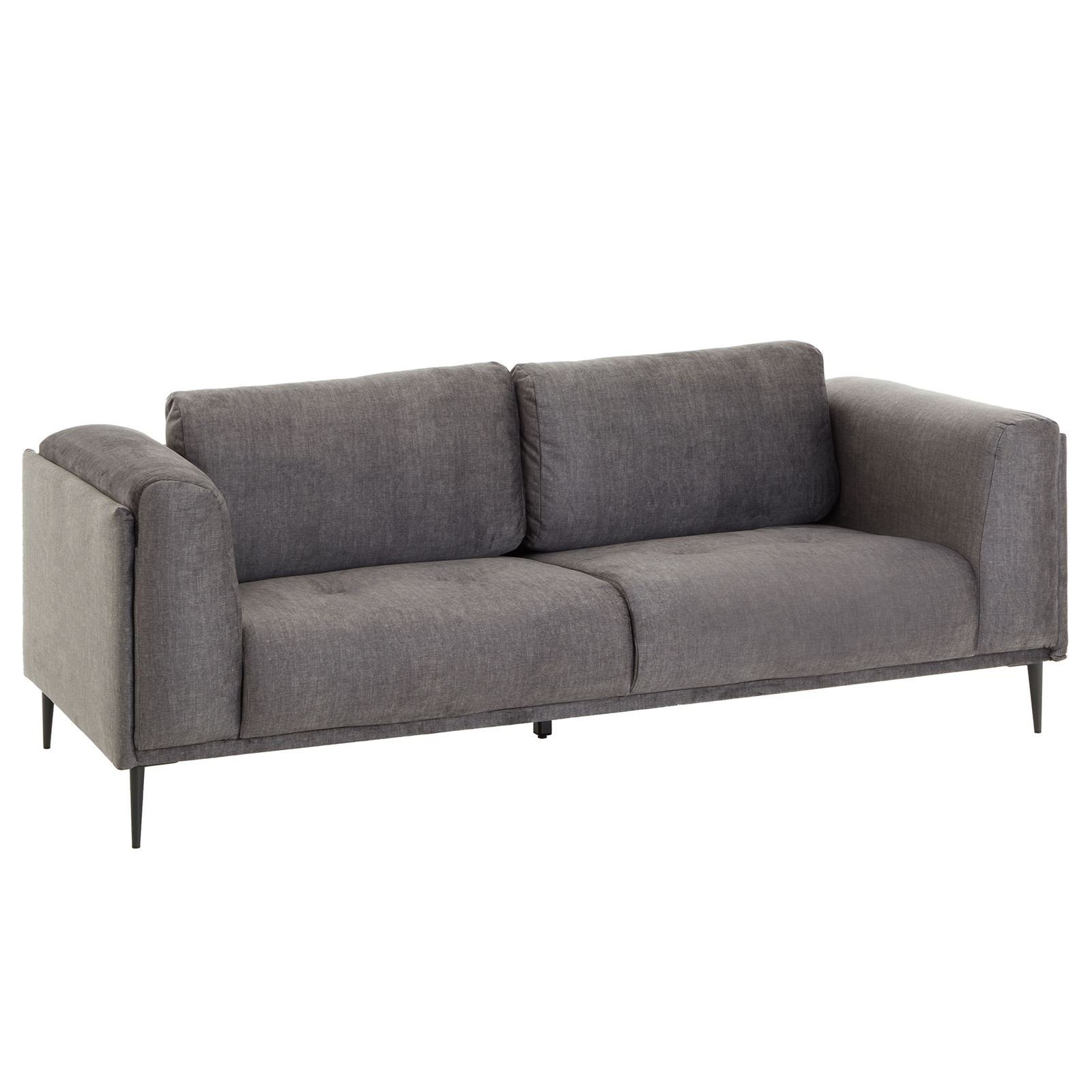 CARO-Möbel 3-Sitzer MAGNA, Sofa Dreisitzer bezug aus Samt mit 2 großen Kissen Couch dunkelgrau