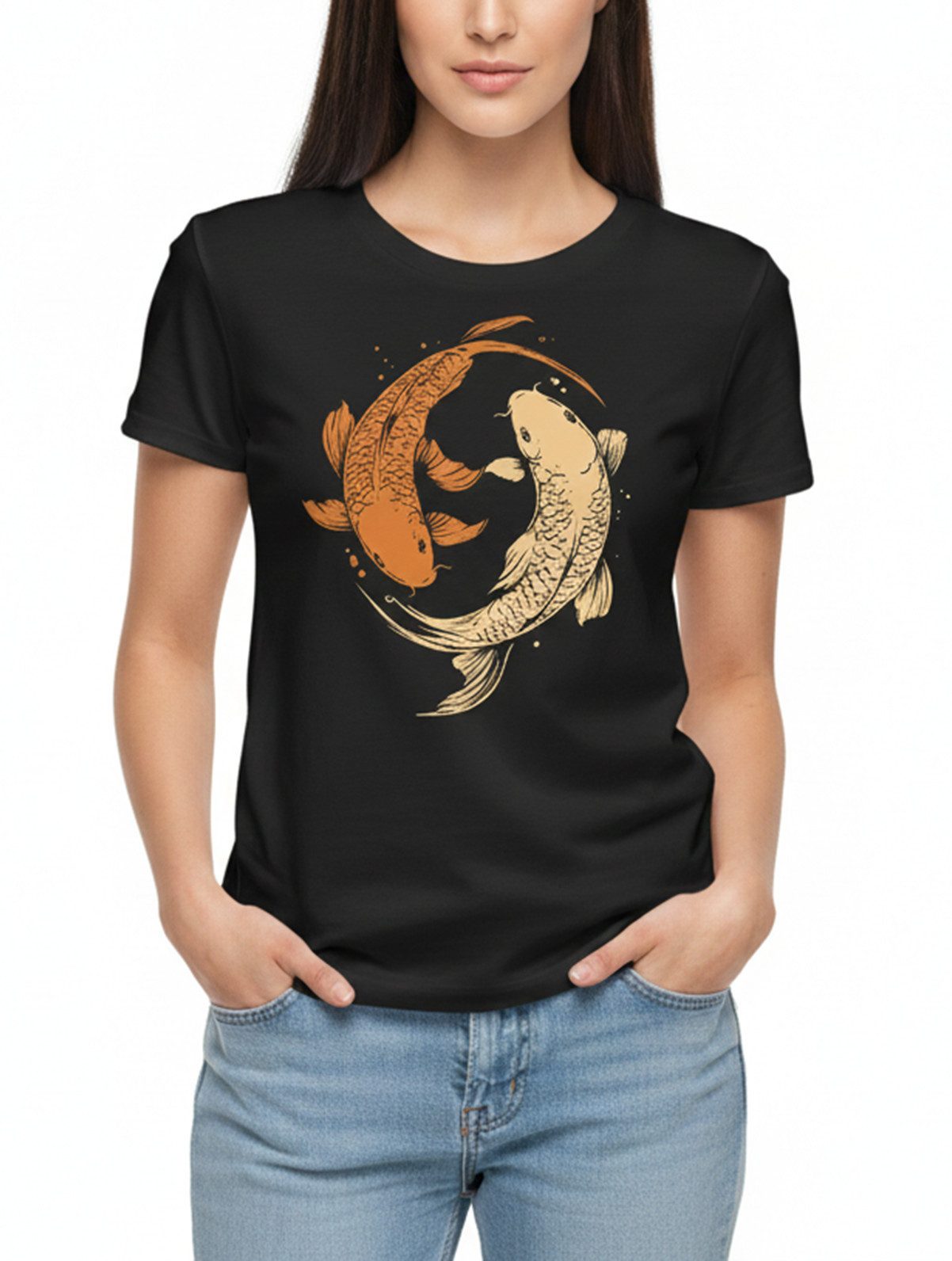 MAKAYA Print-Shirt Damen Yoga Relax Oberteil Yin Yang Casual Basic Top mit günstig online kaufen