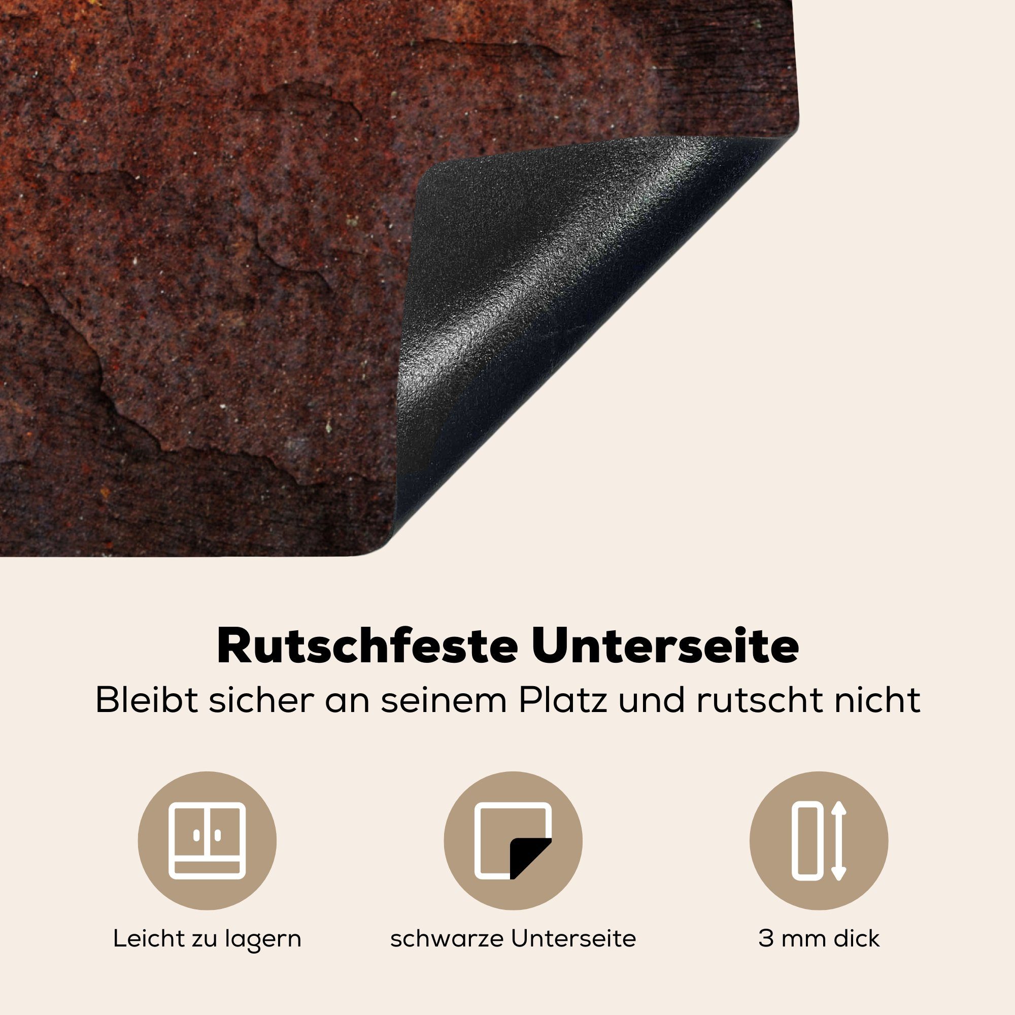 Induktionskochfeld Stahl, Herdblende-/Abdeckplatte Induktionsherd, Küchen (1 Dekoration für Rost - 58x51 cm, MuchoWow tlg), Vintage - Vinyl,