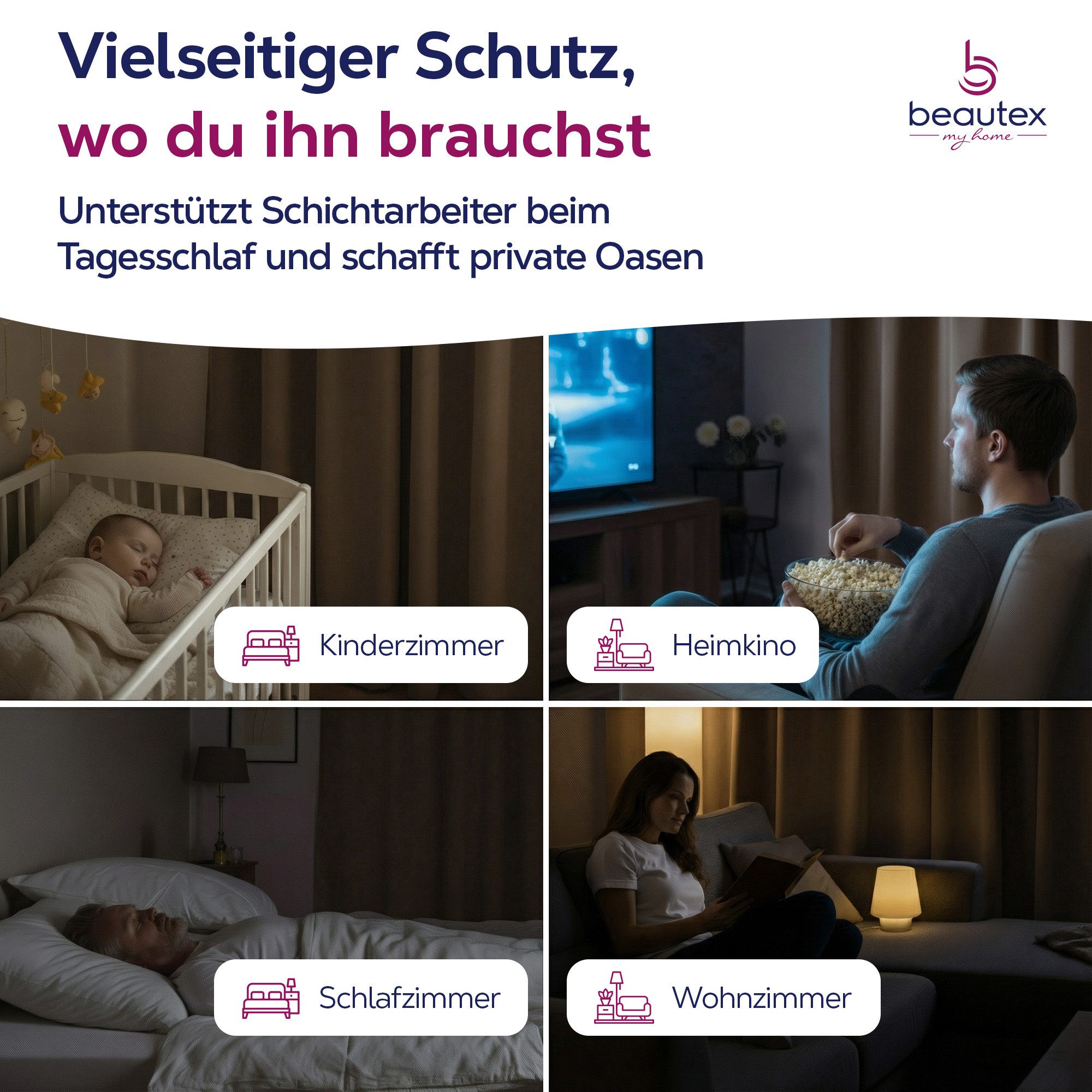 Beautex Verdunkelungsvorhang 2er Set mit U-Band, Blackout Vorhang Gardine abdunkelnd (2 St), Kräuselband, verdunkelnd, 2er Set, wärmeisolierend, blickdicht, was – Bild 4 von 5