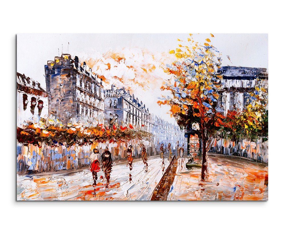 Sinus Art Leinwandbild Ölgemälde – Straßenszene in Paris auf Leinwand - Leinwanddruck
