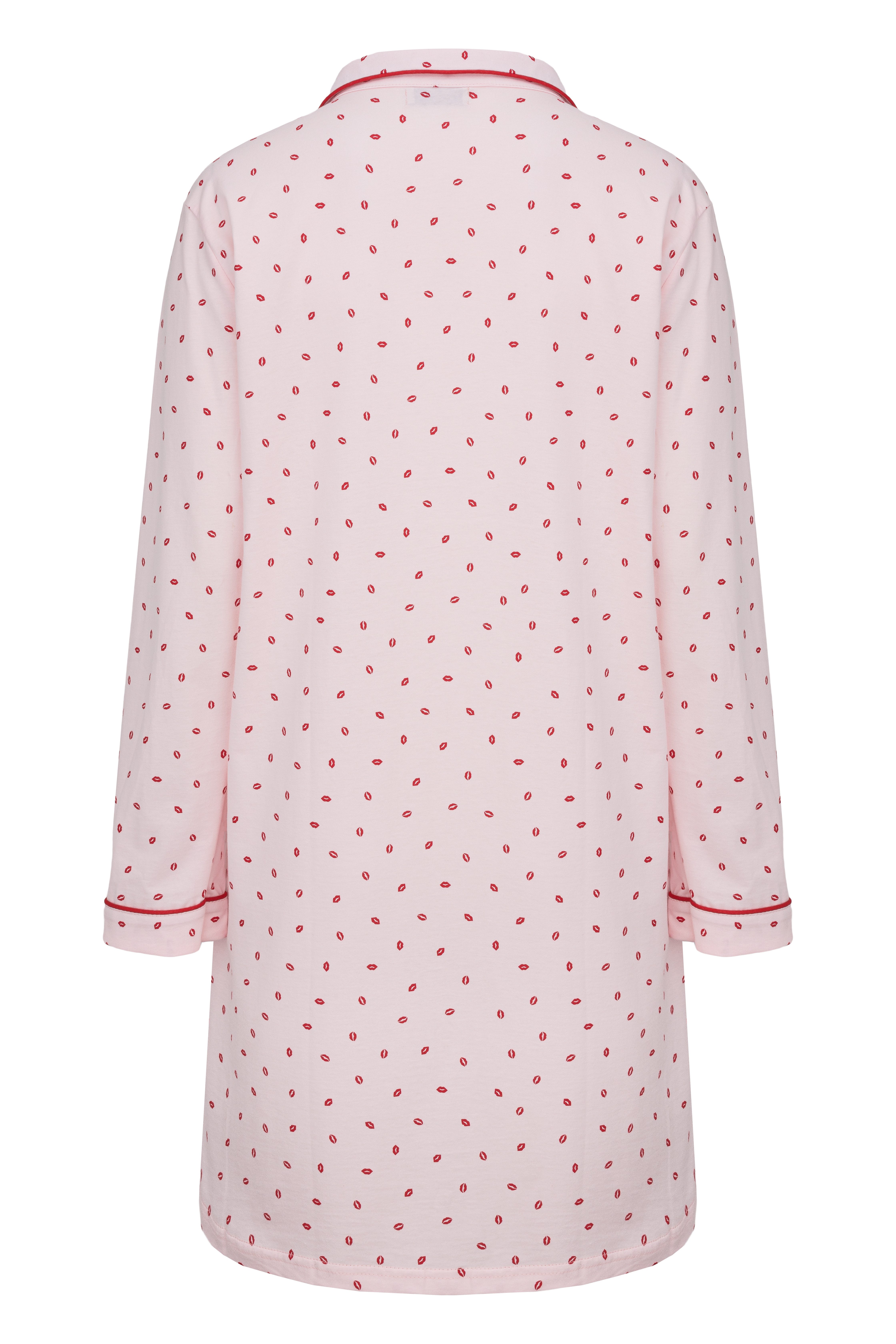 Mademoiselle Sommeil Nachthemd langarm in rosa mit Lippen-Motiv und Kontrastpaspel-Details