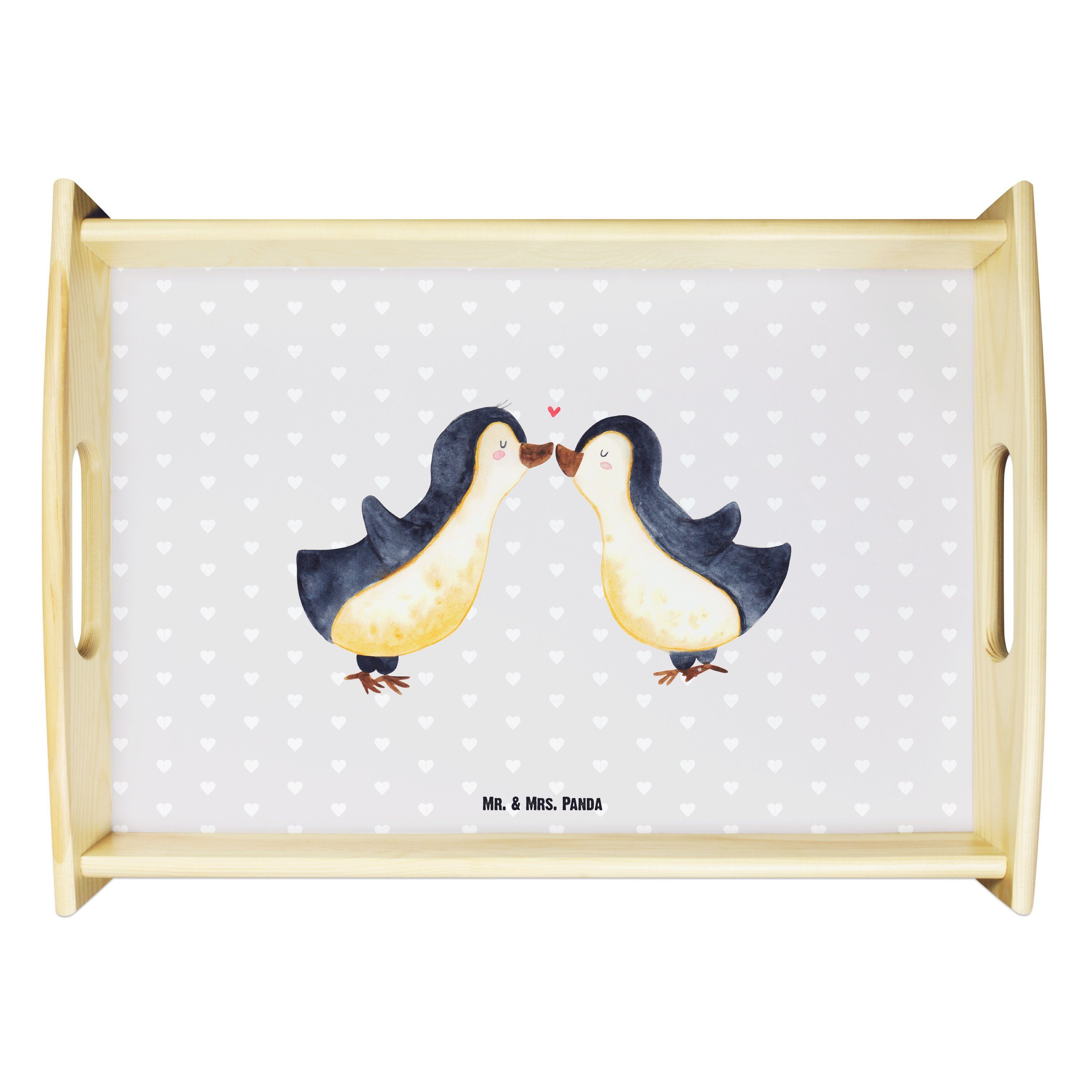 Pinguin Tablett Ehemann, Geschenk, - Paar, Grau Mr. Dekot, Echtholz lasiert, Liebe Pastell Mrs. Panda Pinguin (1-tlg) & -