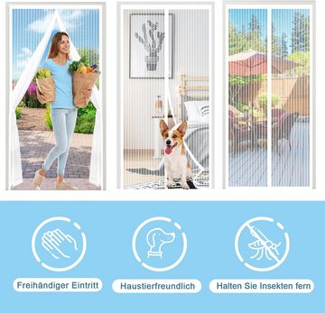 HIBNOPN Insektenschutz-Tür Insektenschutz Balkontür Ohne Bohren,100x210cm Fliegengitter weiß