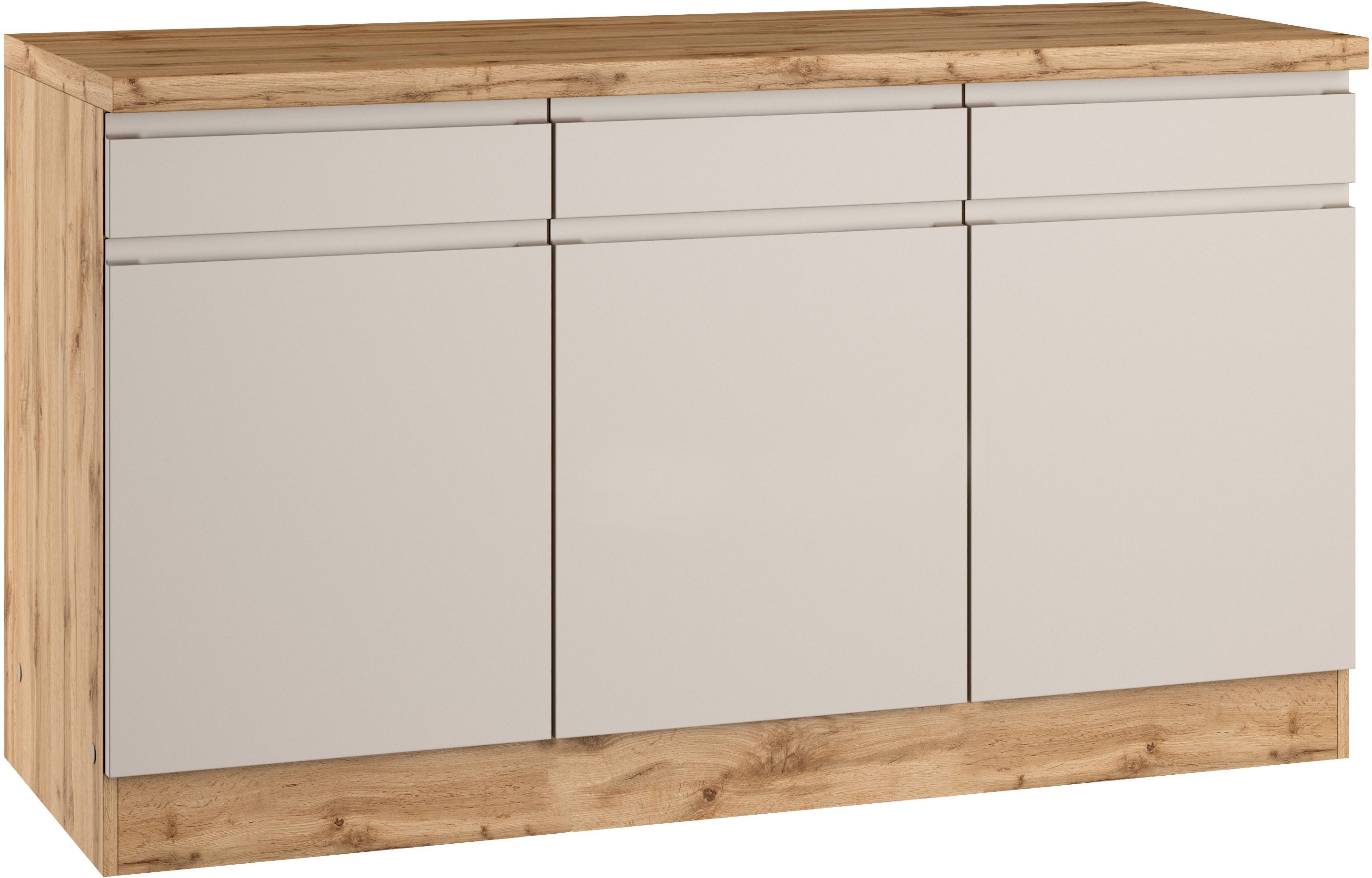 KOCHSTATION Unterschrank KS-Virginia,neu in verbesserter Ausführung (Stauraum, Softclose) Breite 150 cm, 3 Türen, Soft-Close-Funktion