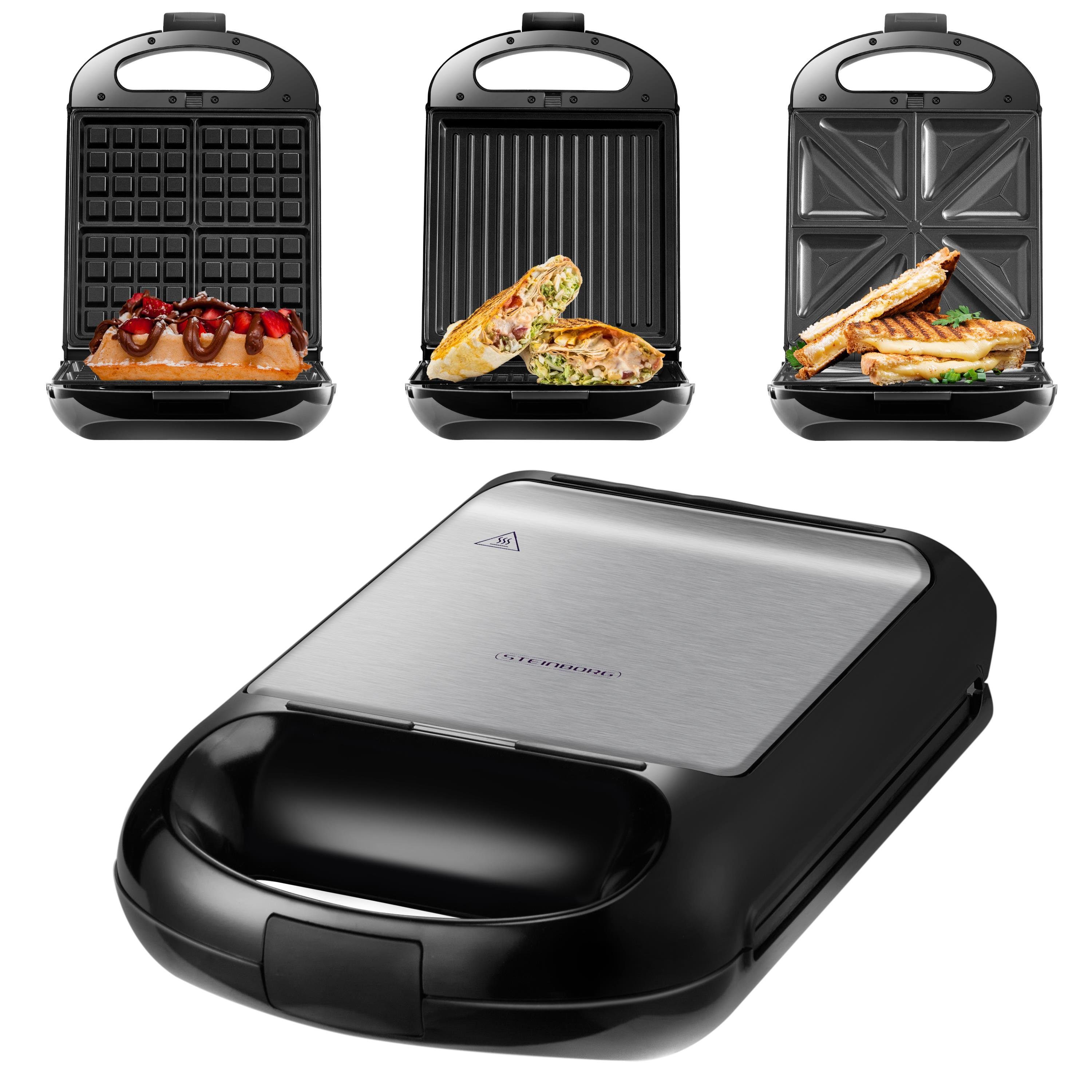 STEINBORG 3-in-1-Sandwichmaker SB-2120, 1200 W, Antihaftbeschichtung, Cool-Touch-Griffe