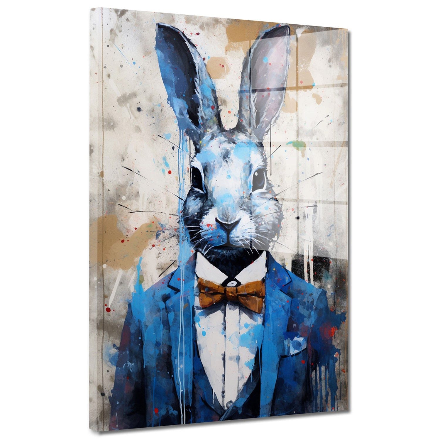 Artedinoi Acrylglasbild Hase Acrylglasbild Wandbild Pop Art Abstrakt Bunt Tier Deko XXL, Abstrakter Hase in leuchtenden Farbflächen