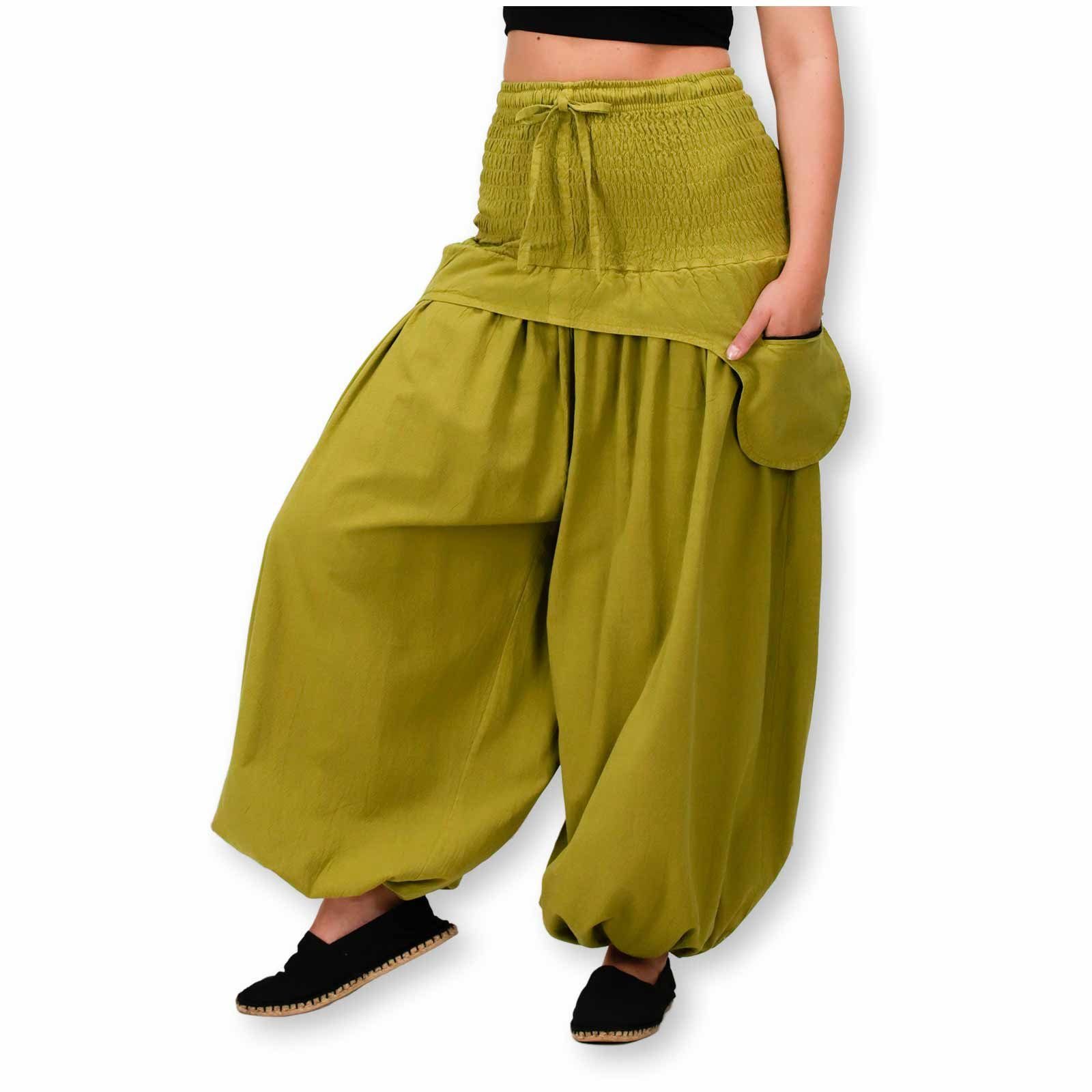 KUNST UND MAGIE Haremshose/Jodhpur-Hose Damen Unifarben Schürzentaschen Vintage Haremshose Lemongreen Hose / Lemongrün praktische