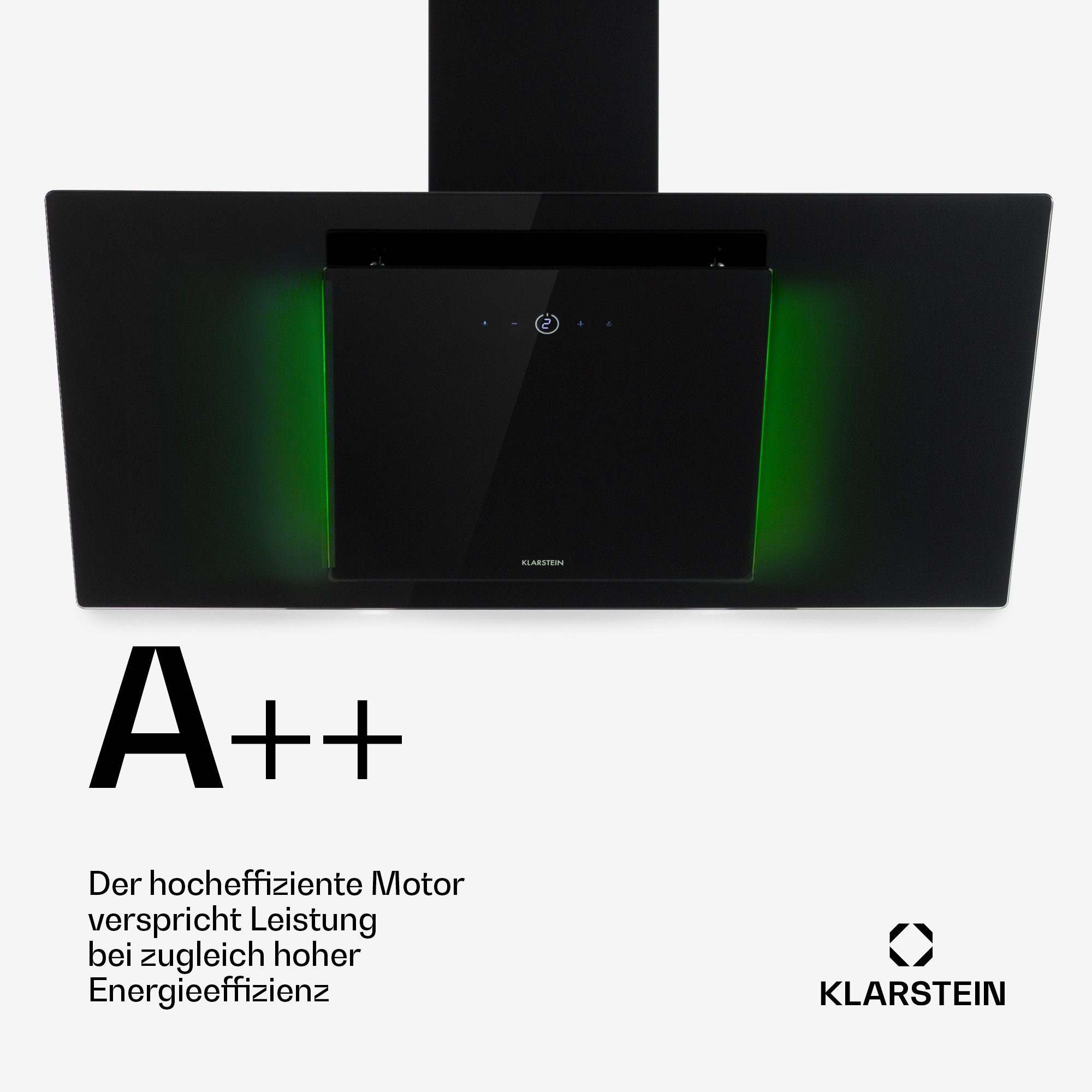 Klarstein Deckenhaube Eleonora 90 Serie Eleonora 90 Wandhaube 90 cm 420 m³/h A++ Touch RGB-Ambiente Glas-Front Abzugshaube kopffrei Abluft Umluft Wandhaube mit  – Bild 4 von 5