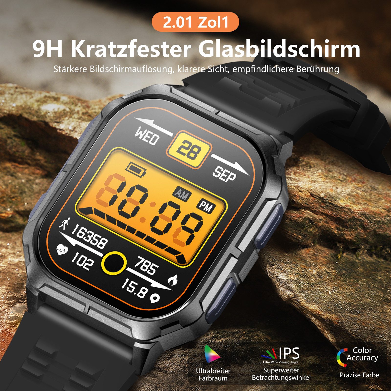 Sytifro Smartwatch Herren, Neue Fitness Tracker Uhr, Outdoor Sportuhr, AMOLED Smartwatch, IP68 Wasserdicht Fitness Uhr mit 120+ Sportmodi, Fitness Tracker mit 24/7 Herzfrequenz/SpO2/Schlafmonitor/Schrittzähler, Bluetooth 5.3 Uhr Herren, 350mAh Batterie, verfügbar für Android 5.0+ / iOS 9.0+
