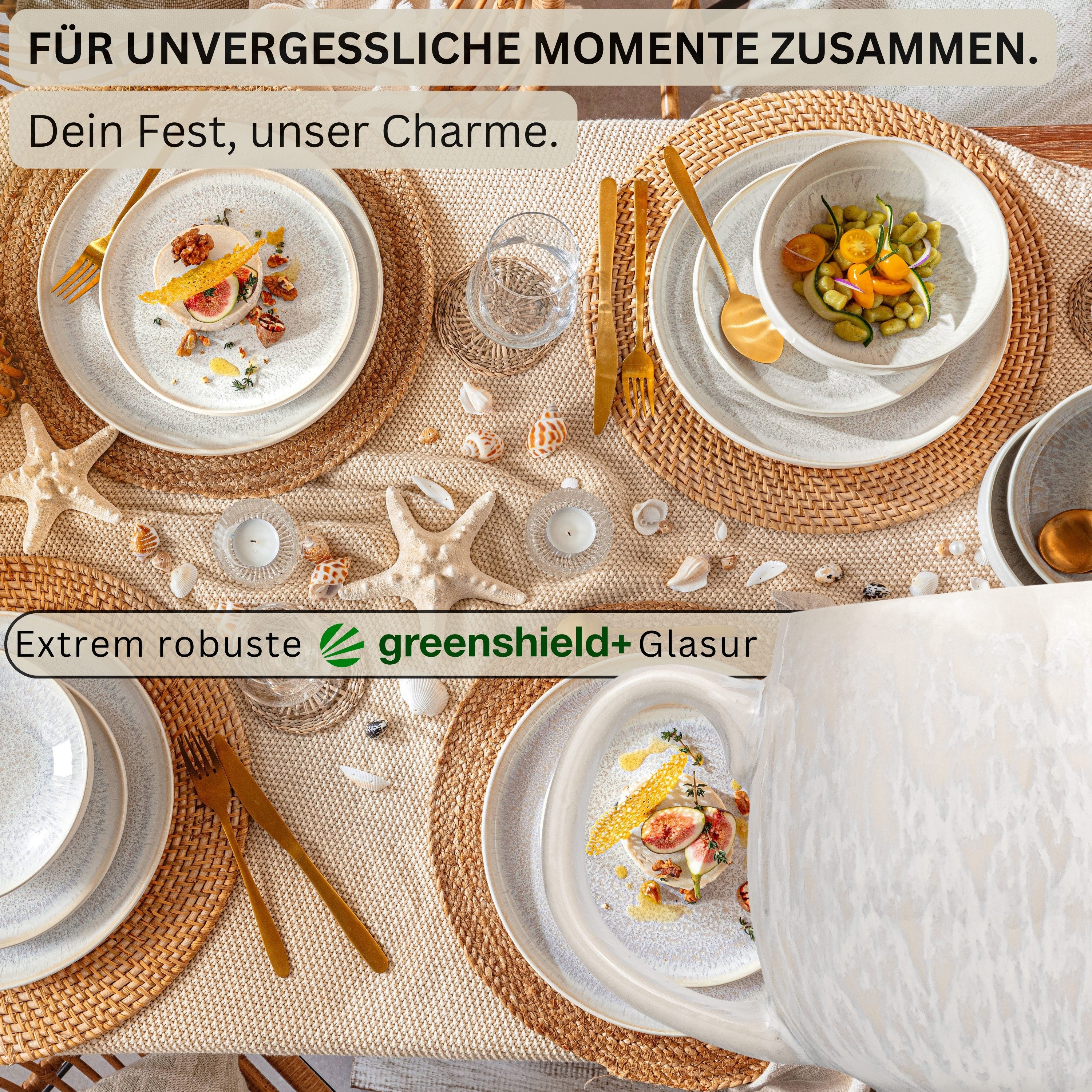 SÄNGER Becher Korfu Kaffeebecher Set (4-teilig), 4-tlg., Steingut, 300ml, Creme Farben, Handmade, Premium Collection