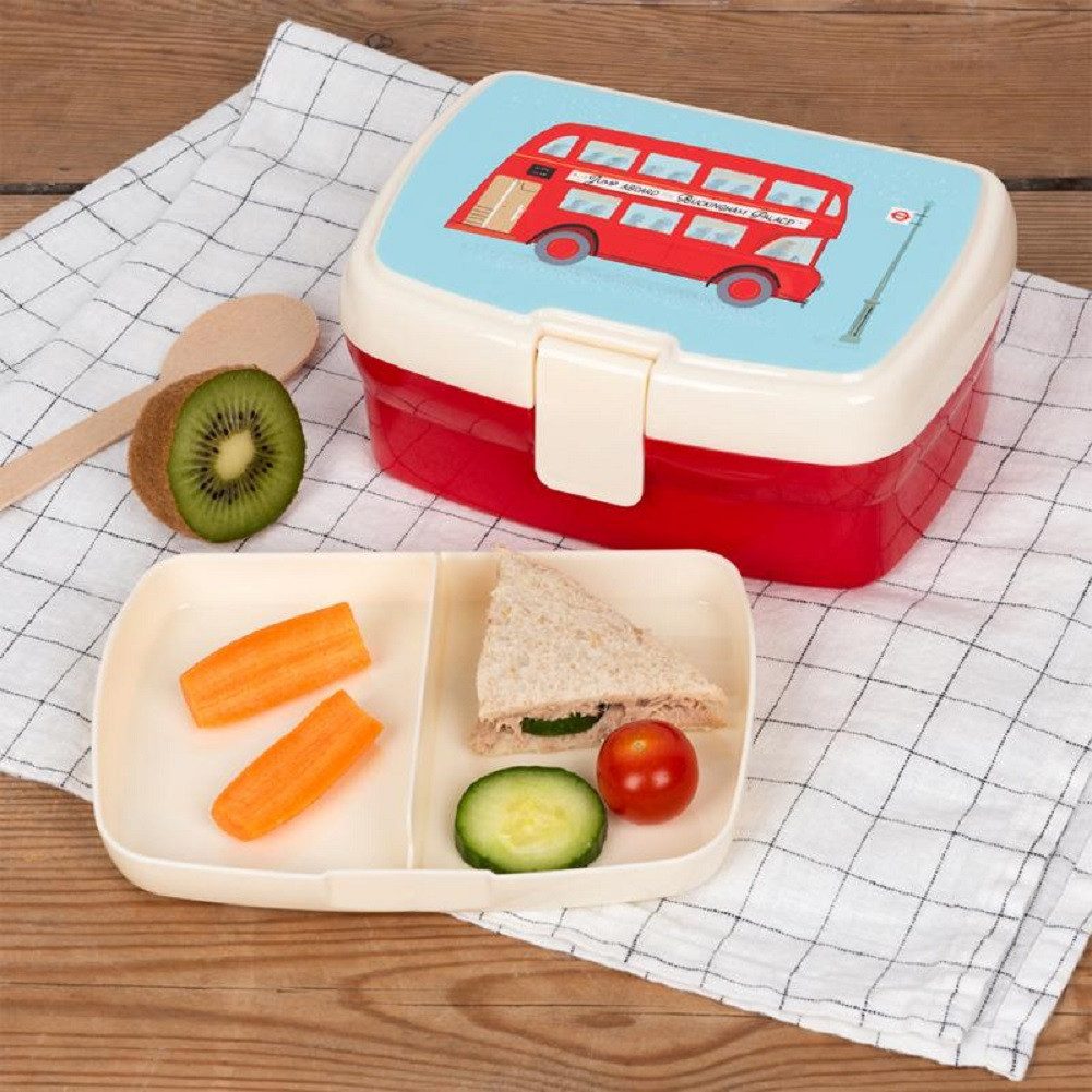 Rex London Lunchbox mit herausnehmbaren Fach Routemaster Bus, Kunststoff, BPA-frei, (mit Clipverschluss, 2-tlg., ca. 17 x 13 x 7,5 cm), London Doppeldecker-Motiv Snack Obst Behälter Dose Box