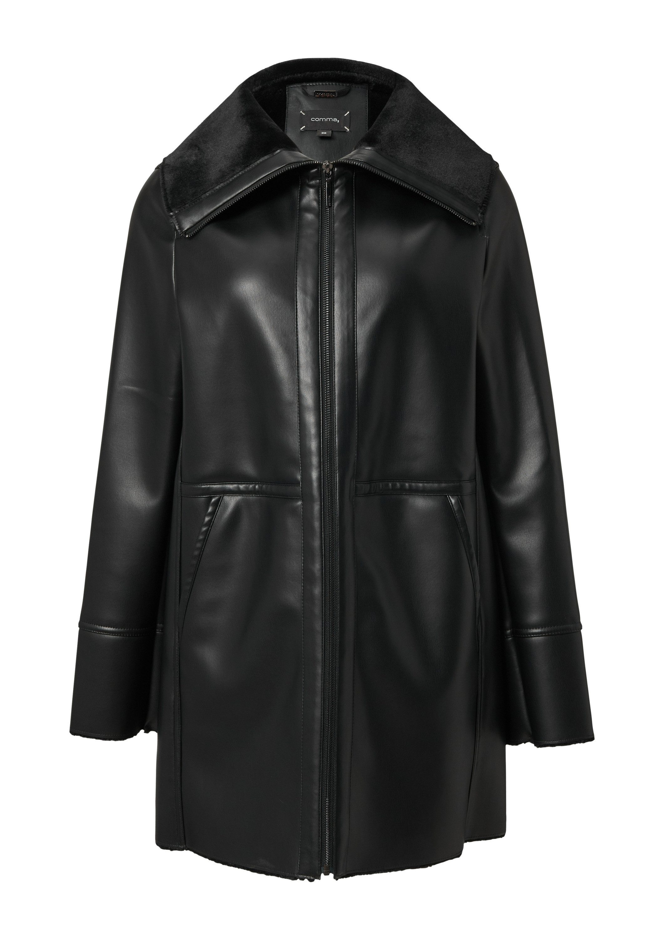 comma Winterjacke Outdoor-Jacke Mantel aus Lederimitat mit Webpelz günstig online kaufen