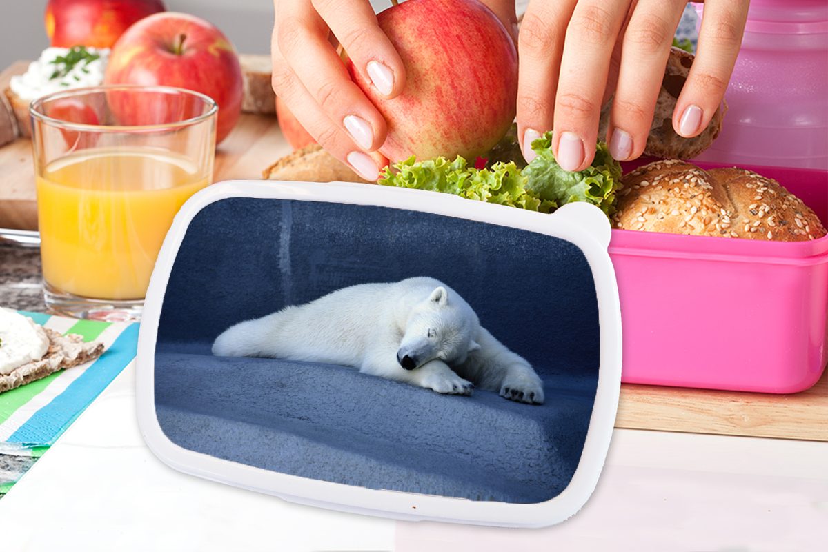 MuchoWow Lunchbox Schlafender für Erwachsene, Mädchen, Eisbär, Kinder, Brotdose Snackbox, rosa Kunststoff Brotbox Kunststoff, (2-tlg)