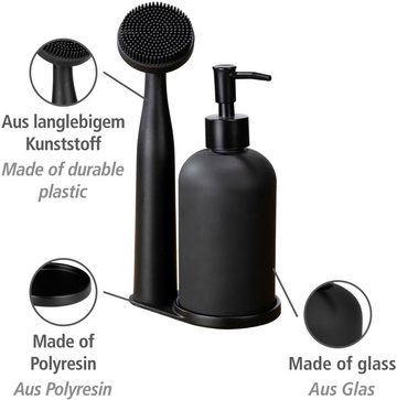 WENKO Spülmittelspender Piedo, (Set, 3-tlg), inkl. Spülbürste mit Halterung, Glas/Polyresin
