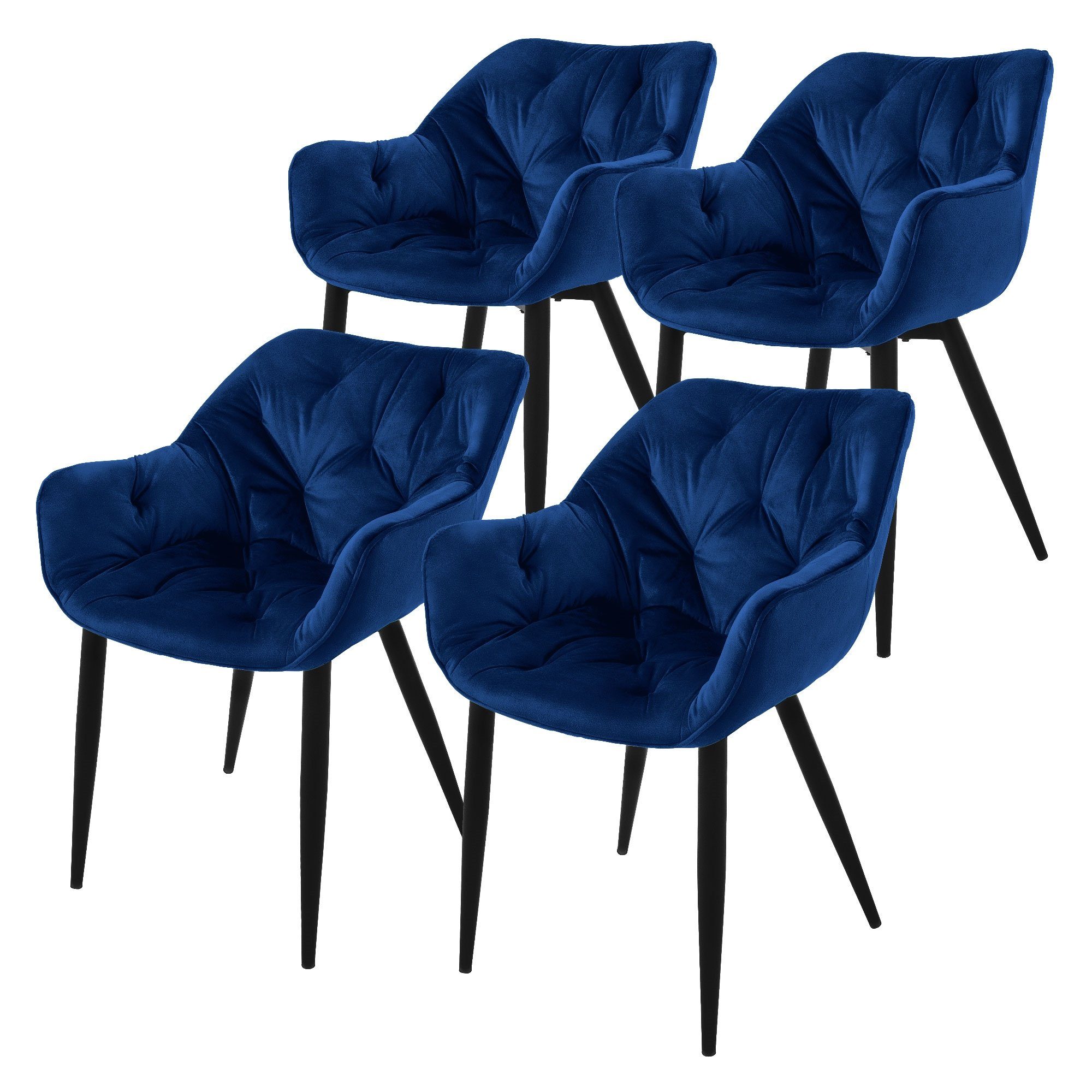 ML-DESIGN Stuhl Küchenstuhl Wohnzimmerstuhl Polsterstuhl Sessel, 4er Set Dunkelblau Samtstoff Metallbeinen Ergonomisch