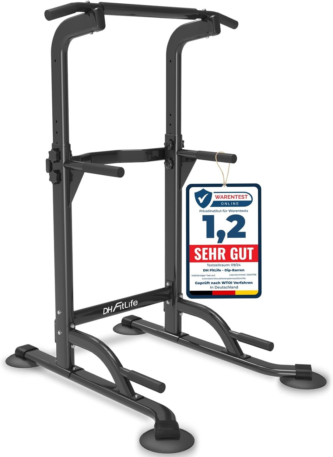 DH FitLife Kraftstation Power Tower Dip Station, (Klimmzugstange Freistehend, Dip Barren Rückentrainer, Kraftstation Kraftturm, Fitness Station), Power Rack for Home Gym. Krafttraining für Zuhause