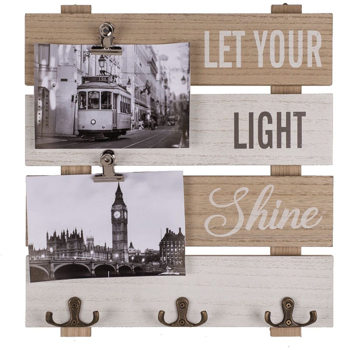 OOTB Wandhaken Wanddekoration ca.30x33cm Holz-Bilderrahmen mit Haken und Magnetclips