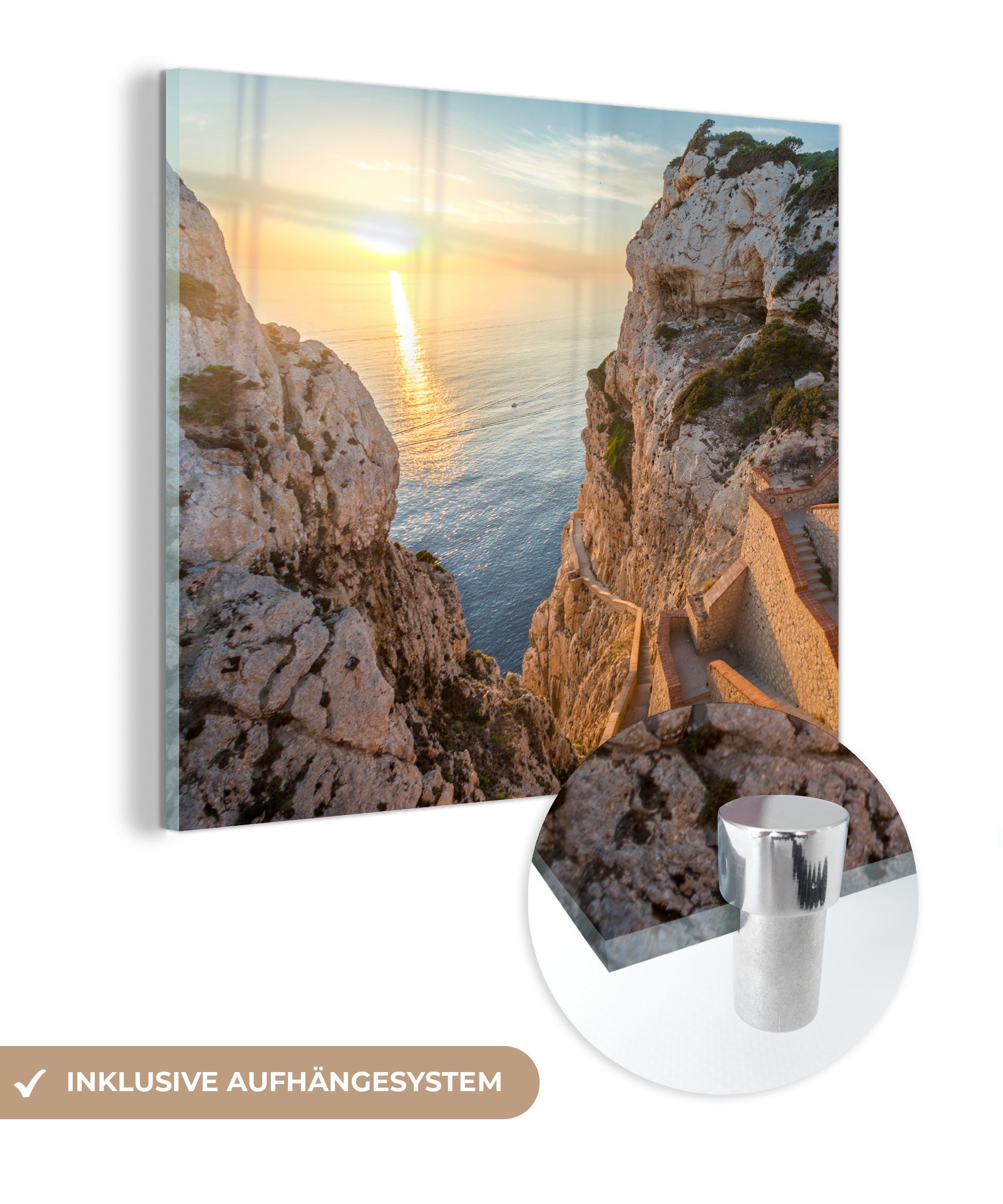 MuchoWow Acrylglasbild Felswände am Wasser auf Sardinien, (1 St), Glasbilder - Bilder auf Glas Wandbild - Foto auf Glas - Wanddekoration