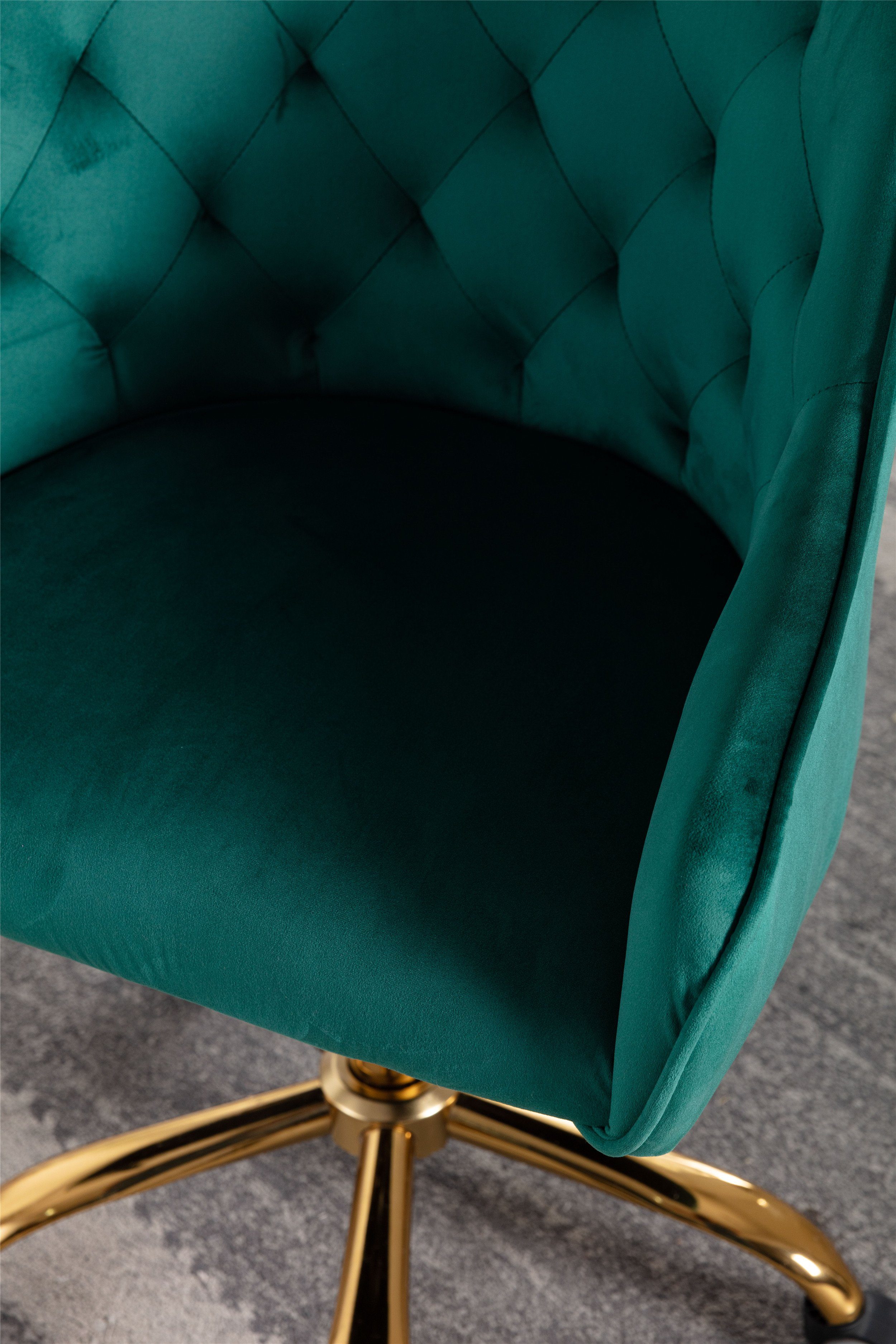 OKWISH Stuhl Samt Bürostuhl, Stoff-Schreibtischstuhl schicker (360° Stuhl, drehbar, Bürostuhl hübscher grün goldener höhenverstellbar), Schminkstuhl