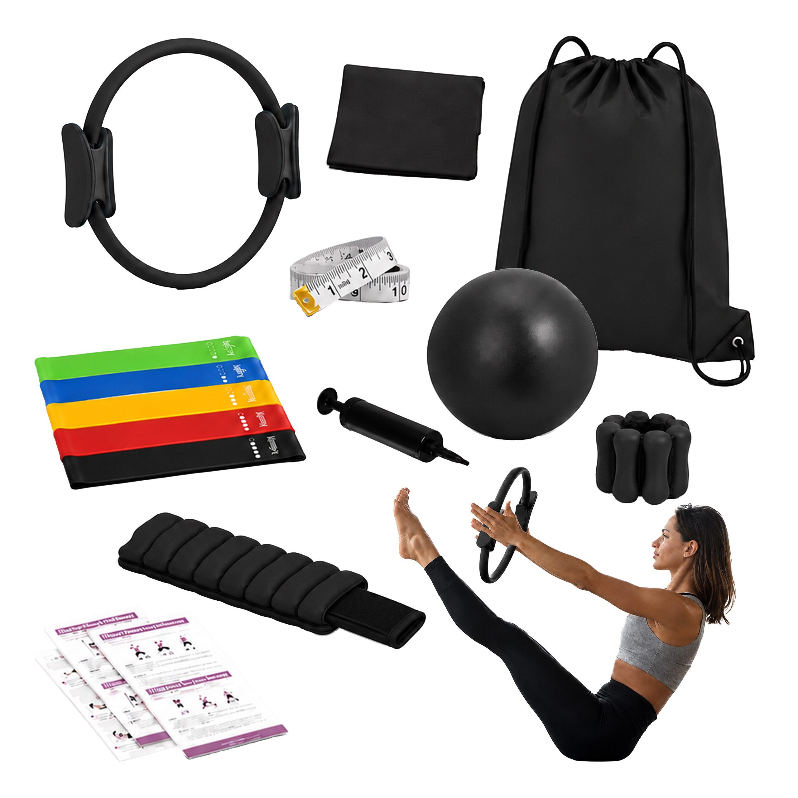 relaxdays Pilates-Ring 13-teiliges Pilates Set (13-tlg), schwarz