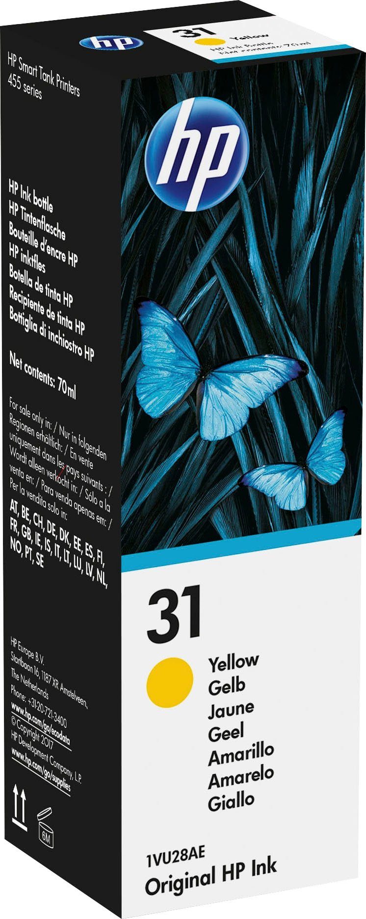 HP original Tintenflasche 31 Gelb, 70 ml Nachfülltinte (für HP, 1x 70 ml)
