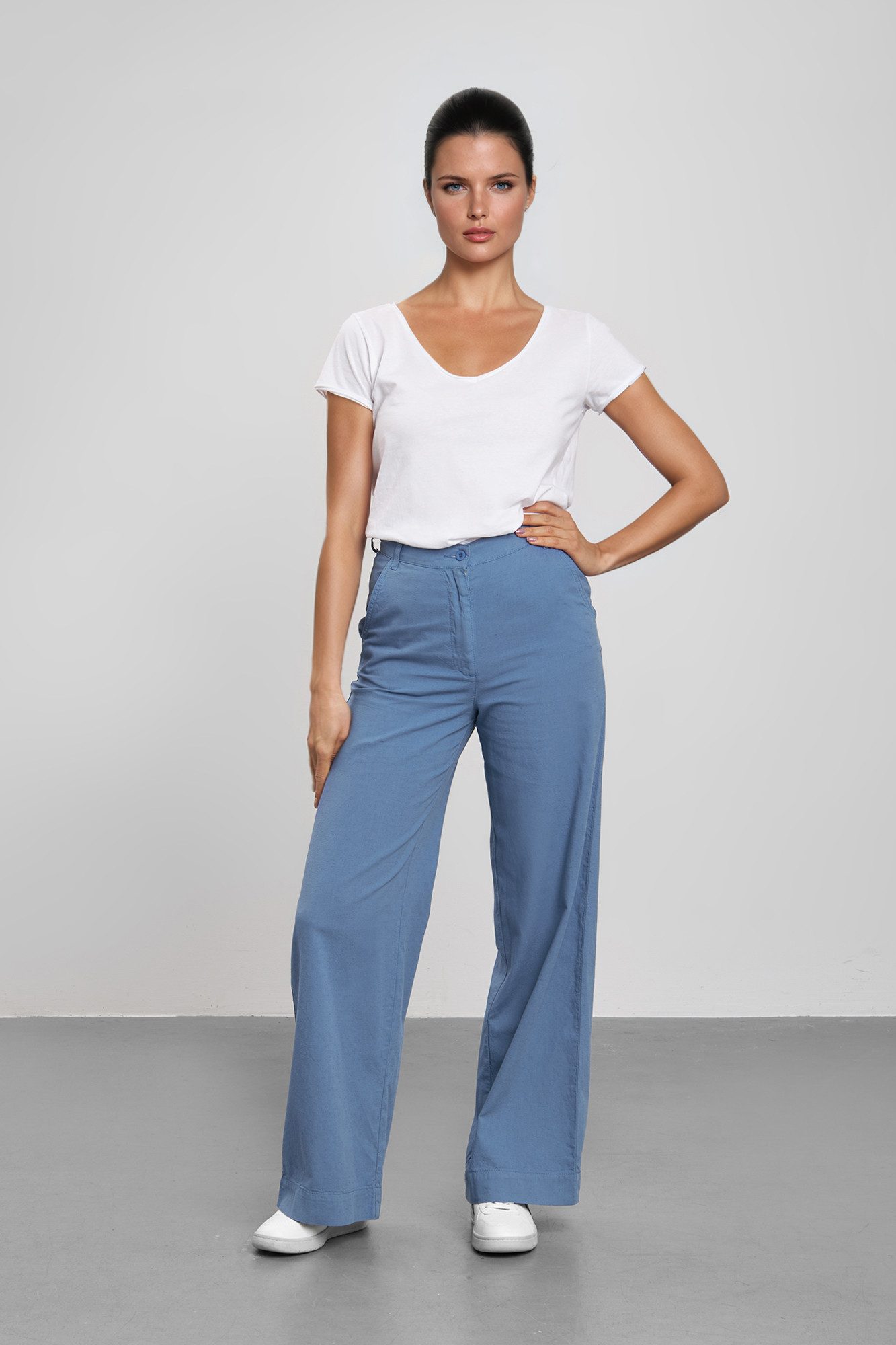 Feuervogl Stoffhose fv-FR:051 Wide Leg, High Waist, Cotton-Linen-Mix