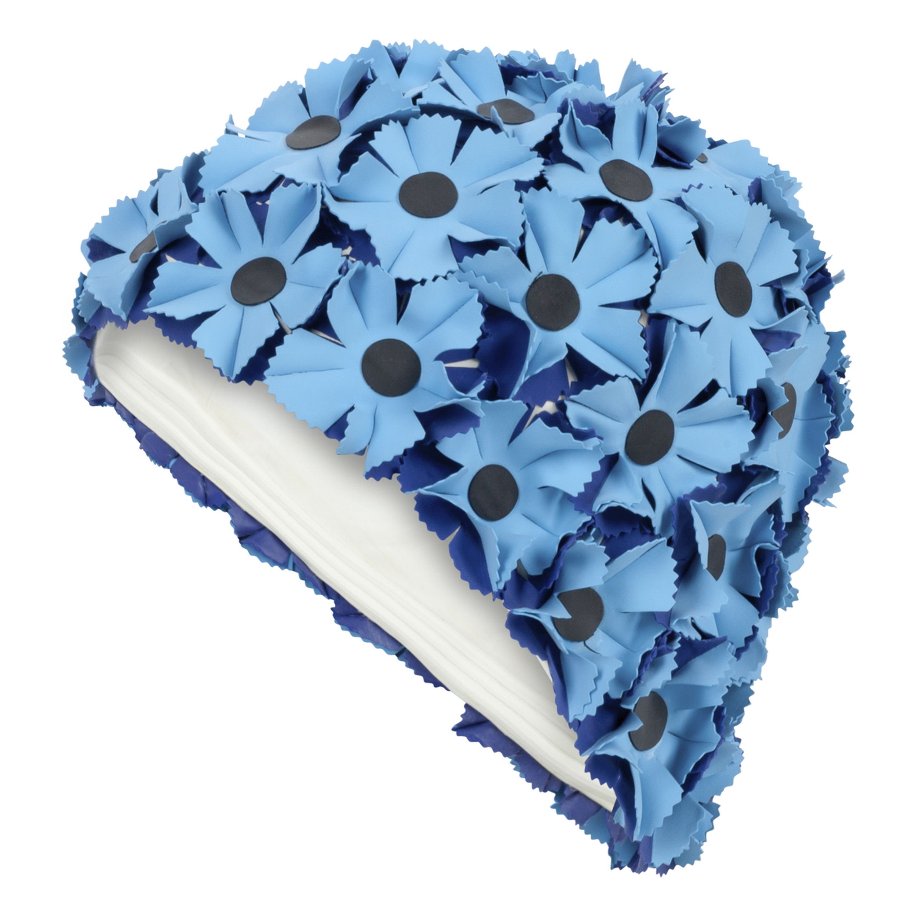 Fashy Badekappe Fashy - Badehaube Gummibadehaube Badekappe Gummi Blüten Blau Schwarz