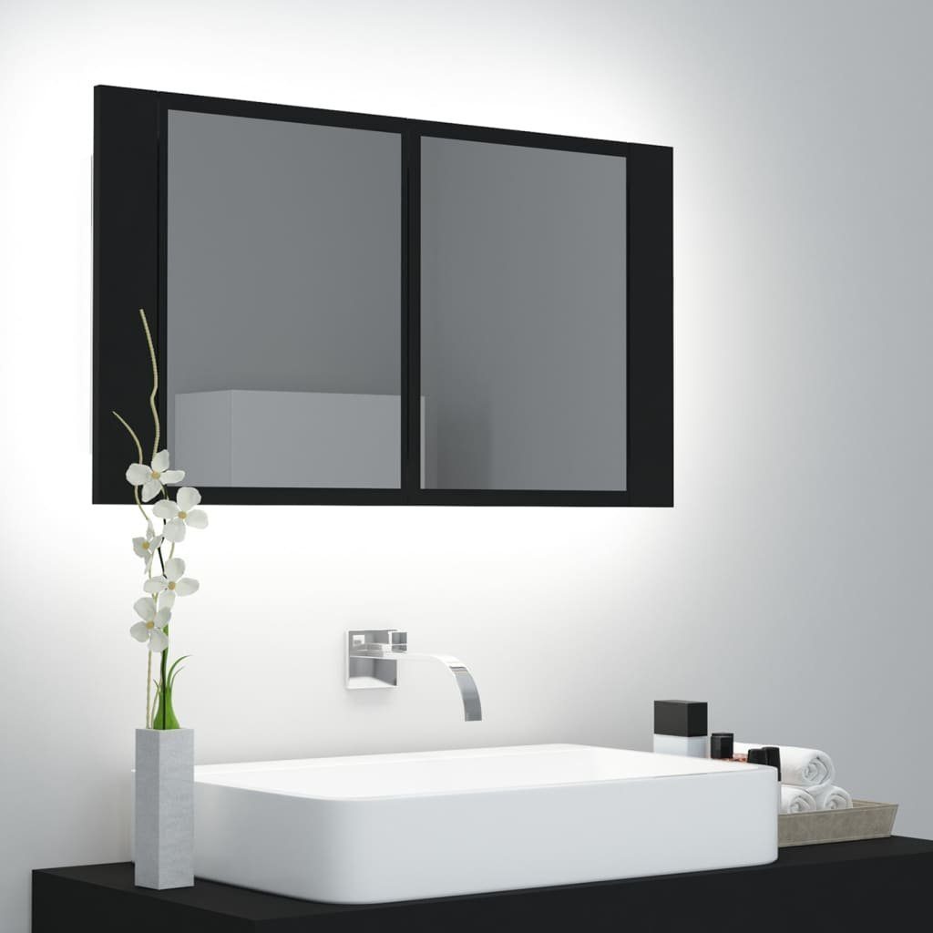vidaXL Badezimmerspiegelschrank LED-Bad-Spiegelschrank Schwarz 80x12x45 cm Acryl (1-St) | Spiegelschränke