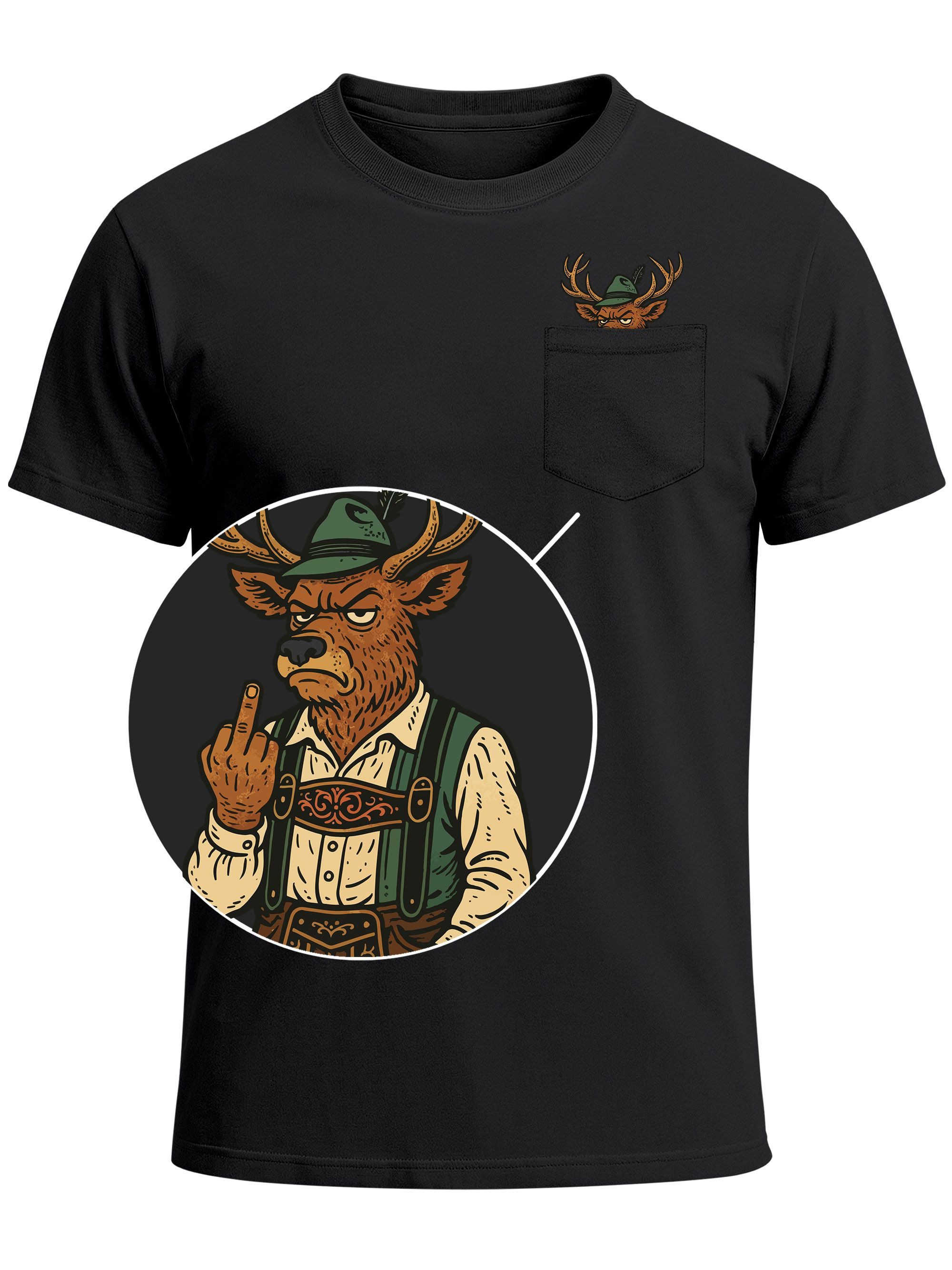 Print-Shirt Herren T-Shirt mit Brusttasche Bayrischer Grantler Trachtenlook für