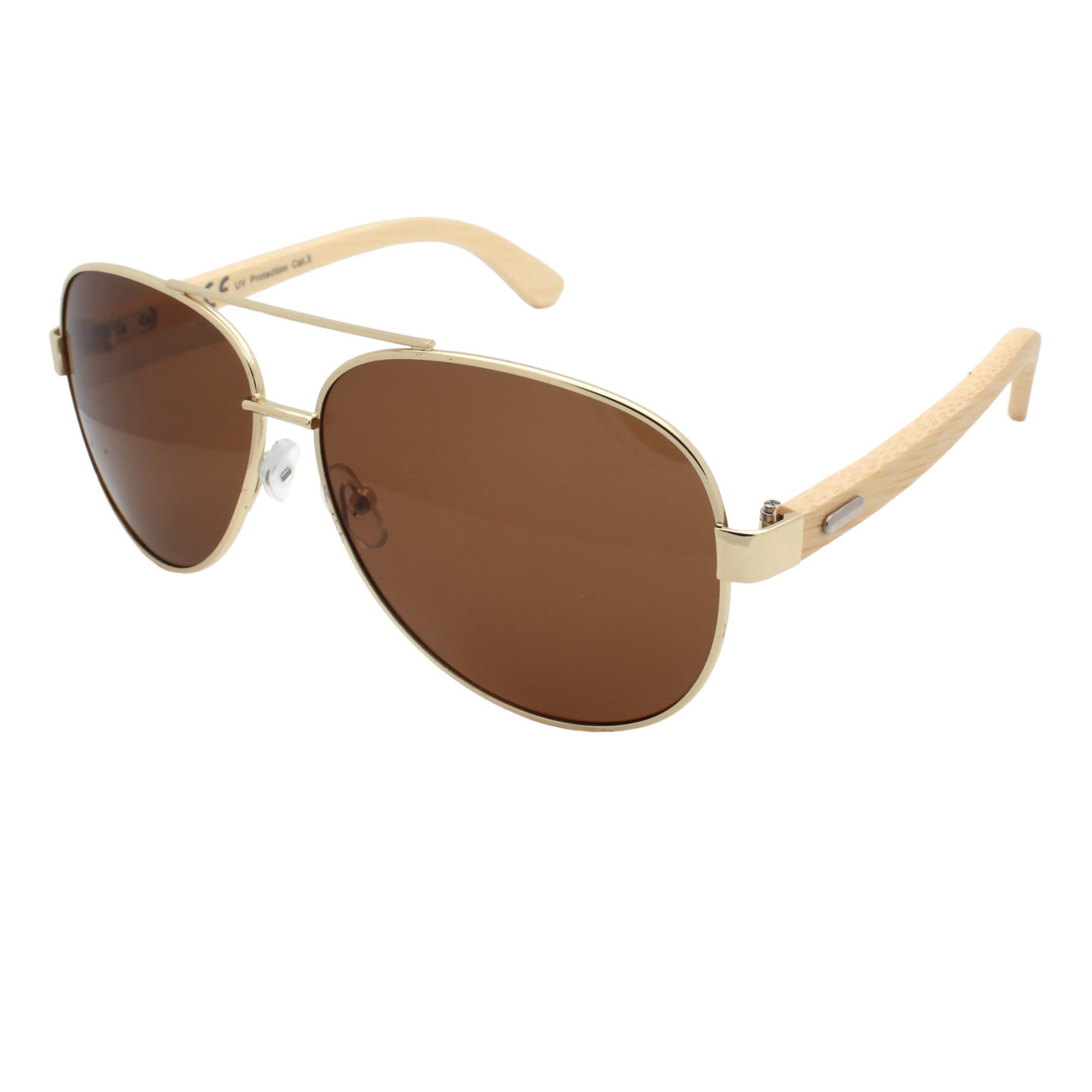 LUXXADA Sonnenbrille (Pilotenbrille Polarisiert Gläser Schwarz oder Braun Getönt mit Hardcase) Fliegerbrille mit Bambus Holz Bügeln