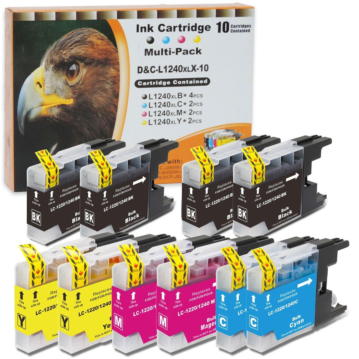 D&C Kompatibel Brother LC-1240 XL Multipack 10-Farben (4x Schwarz, 2x Tintenpatrone
