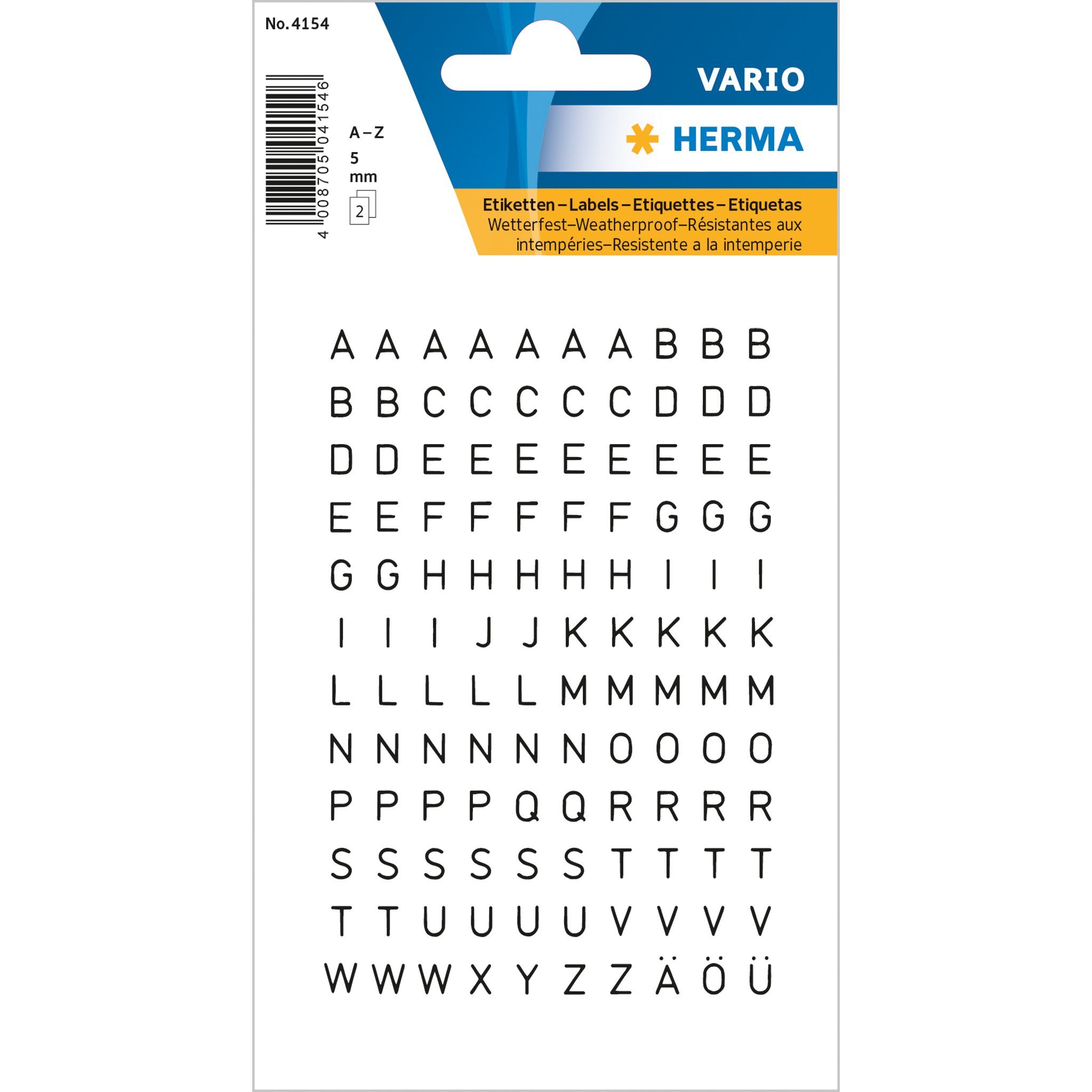 Aufkleber HERMA Buchstaben-Sticker A-Z, Folie schwarz, 5 mm hoch 4154