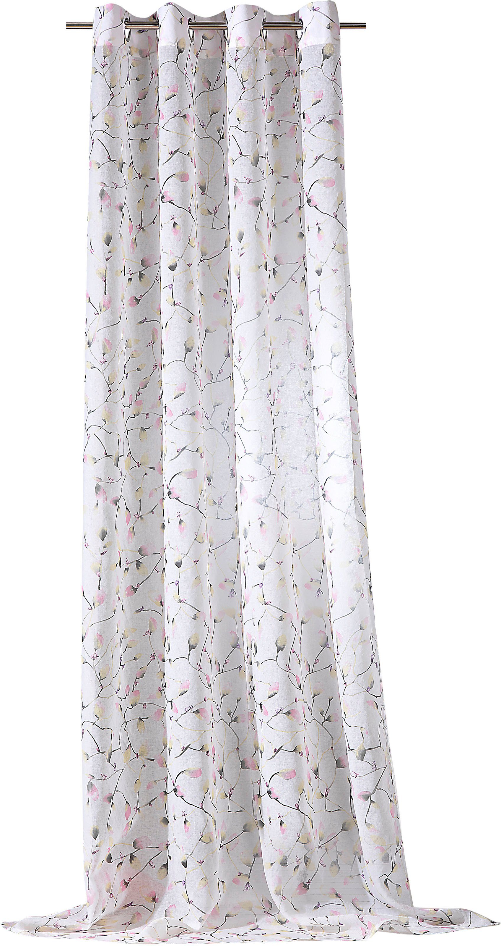 Anprobieren Vorhang Mila, St), transparent, Floralem Digitaldruck mit Weckbrodt, Ösen (1 rosa