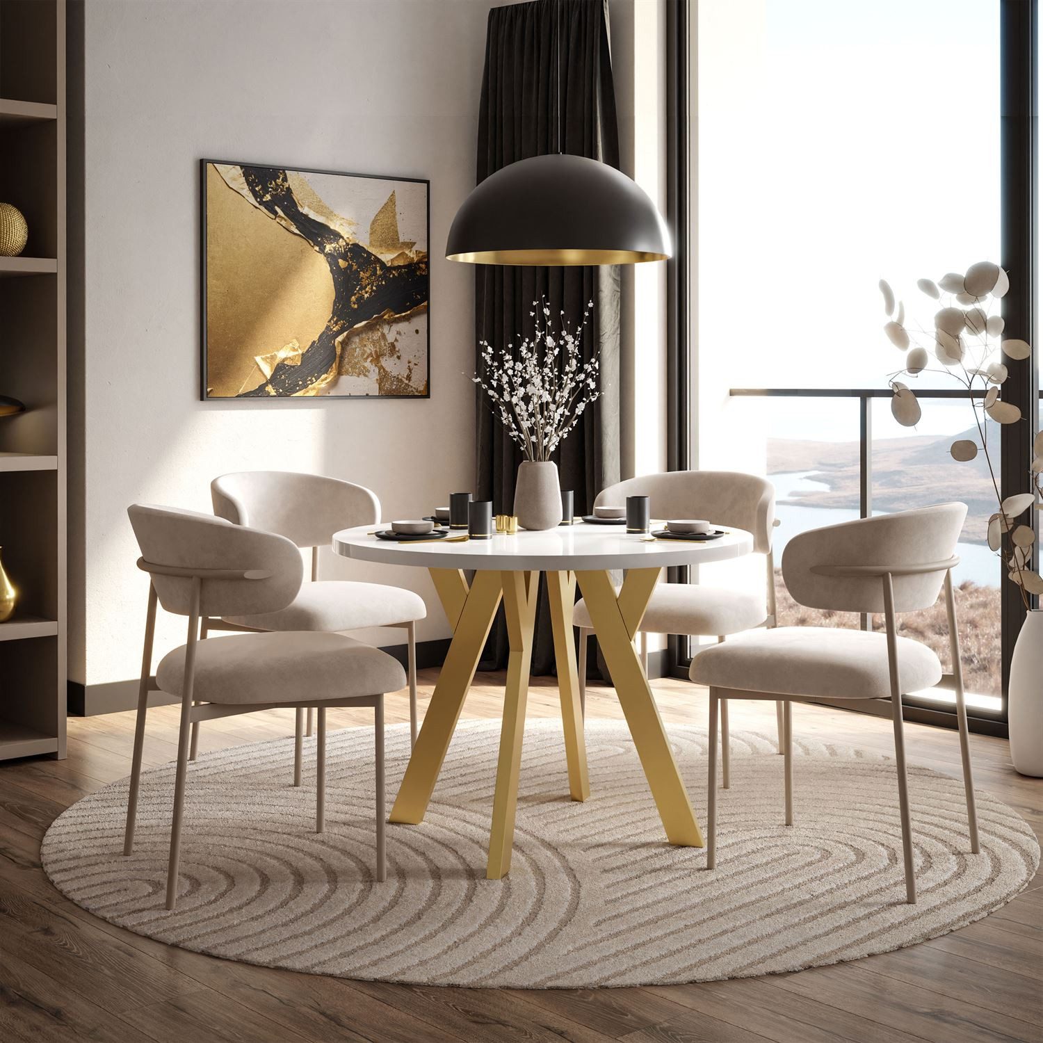 Lookway Esstisch VOLTA GLOSS Runder ausziehbarer Tisch mit Hochglanz Tischplatte (1 Tisch), Durchmesser: Ø 100 cm