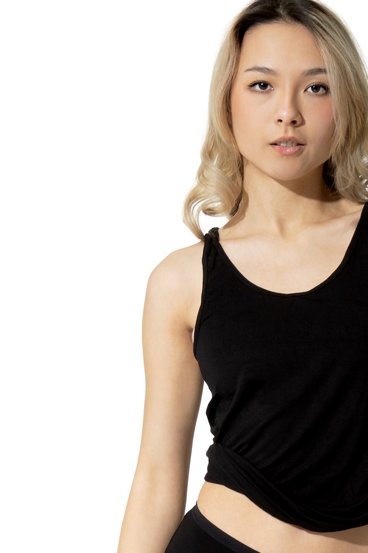 Yenita® atmungsaktiv durch weich und Bambusviskose (2-St) Top Unterhemd schwarz