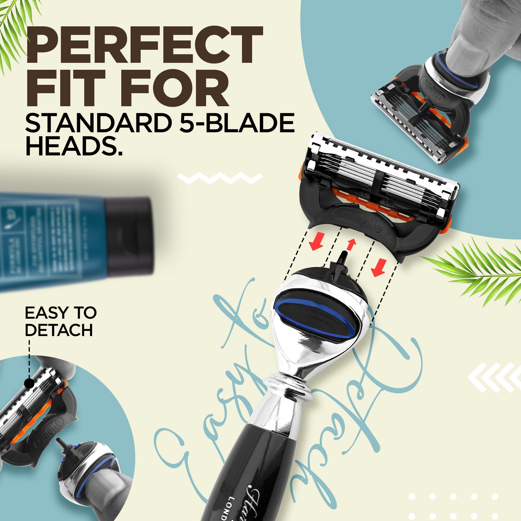 Haryali London Nassrasierer Fusion 5 Unisex-Rasierer für Körper und Gesicht, schwarzer Griff, Pack, Rasierer mit Klinge und MESSINGHARZ Finish, Abwaschbarer, rutschfester Griff. Passend für alle Fusion5 Rasier.