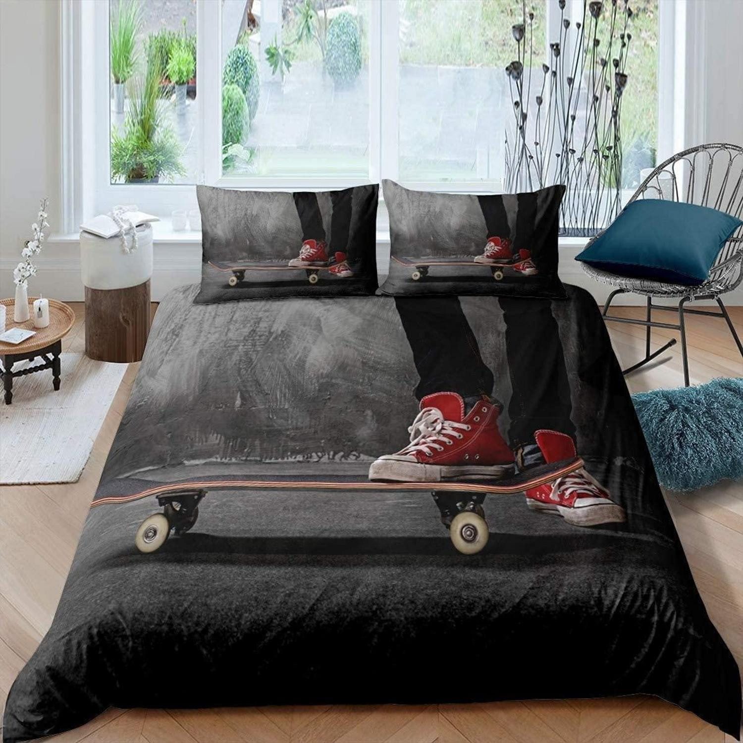 LuxusKollektion Jugendbettwäsche Bettwäscheset Skateboard 200x200cm Mehrfarbig
