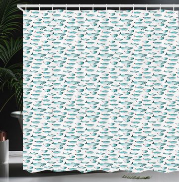 Abakuhaus Duschvorhang Moderner Digitaldruck mit 12 Haken auf Stoff Wasser Resistent Breite 175 cm, Höhe 180 cm, Türkis und Weiß Meeresfisch