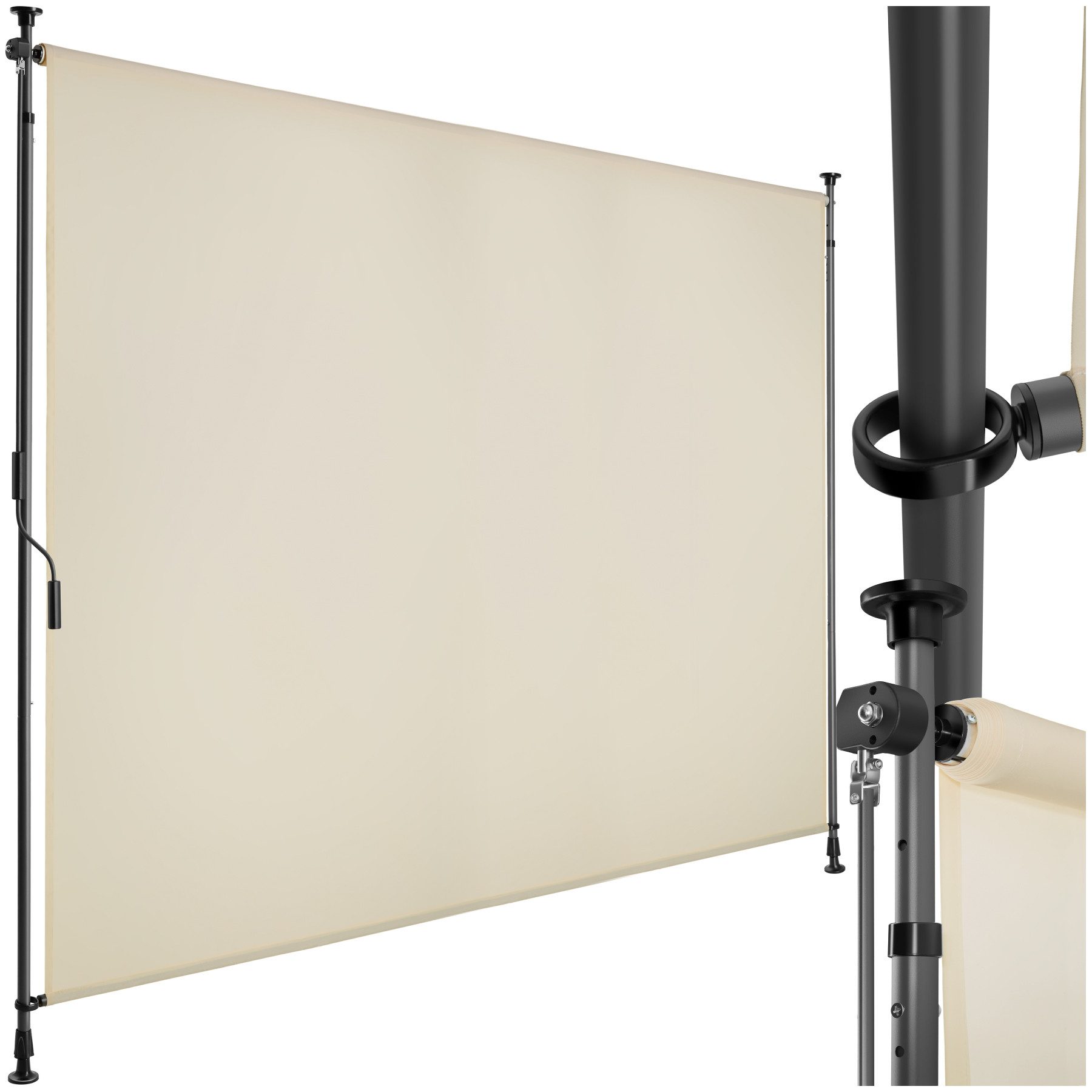 tectake Seitenarmmarkise Sichtschutz Garten, leichtgängige Handkurbel, höhenverstellbar (Klemmmarkise Taija, in beige) UV-beständig und wasserabweisend, rutschfest und bodenschonend