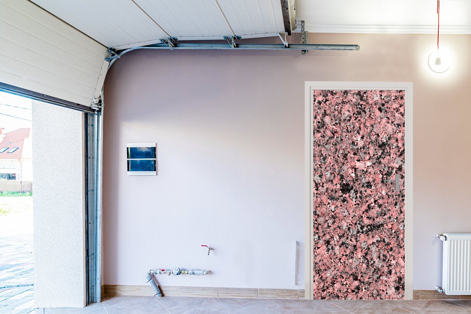 75x205 Rosa cm - Türtapete MuchoWow Fototapete für - Schwarz, - St), Granit Kristalle (1 Tür, bedruckt, Türaufkleber, Matt,