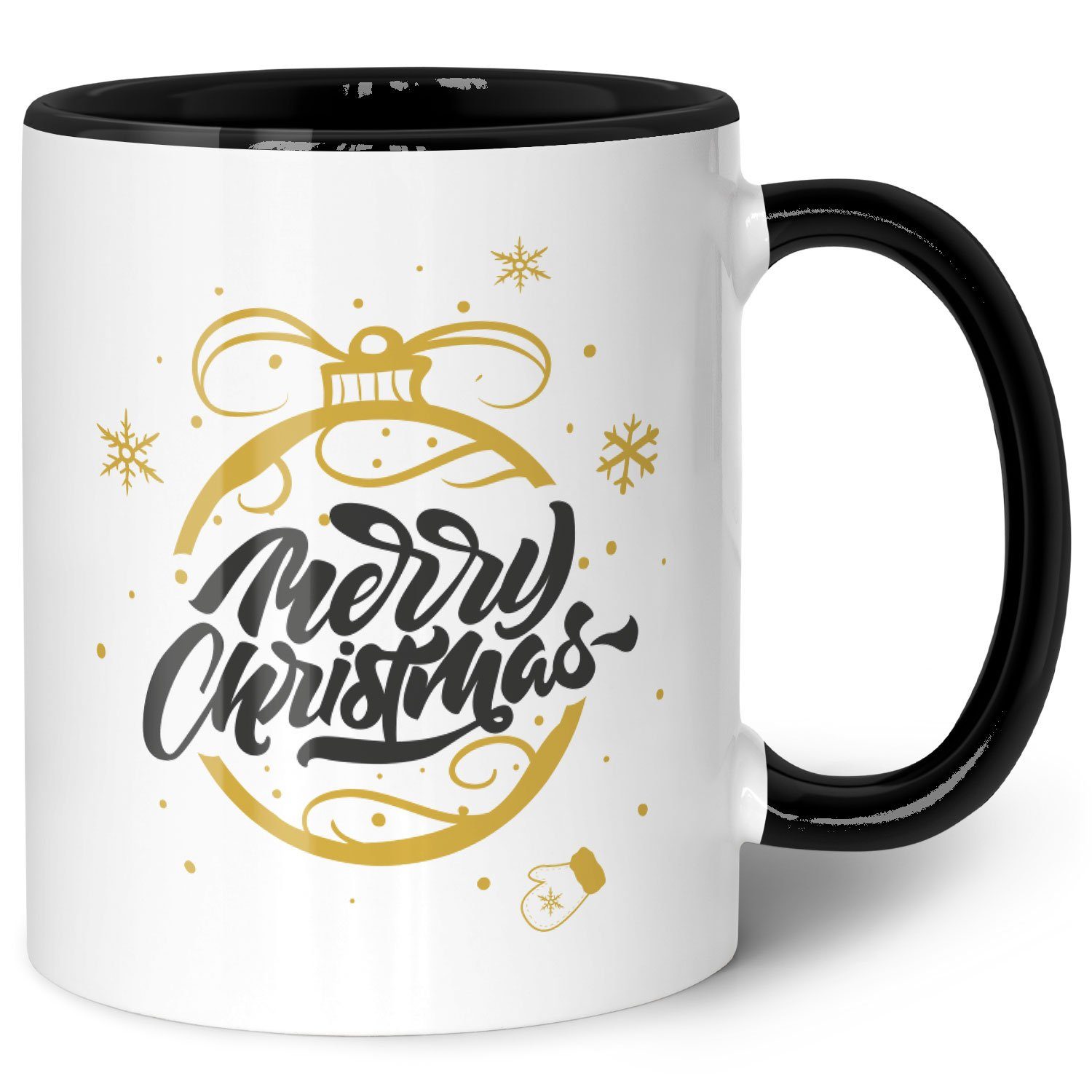 GRAVURZEILE Tasse mit Weihnachtsmotiv - Geschenke für Frauen & Männer zu Weihnachten, Spülmaschinenfest - Weihnachtskugel Gold - Schwarz und Weiß