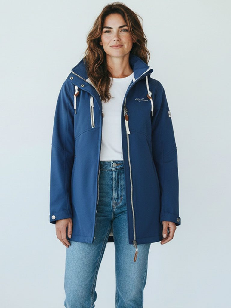 Dry Fashion Softshellmantel Büsum Damen Softshelljacke Büsum mit abnehmbarer Kapuze und Fleece-Futter