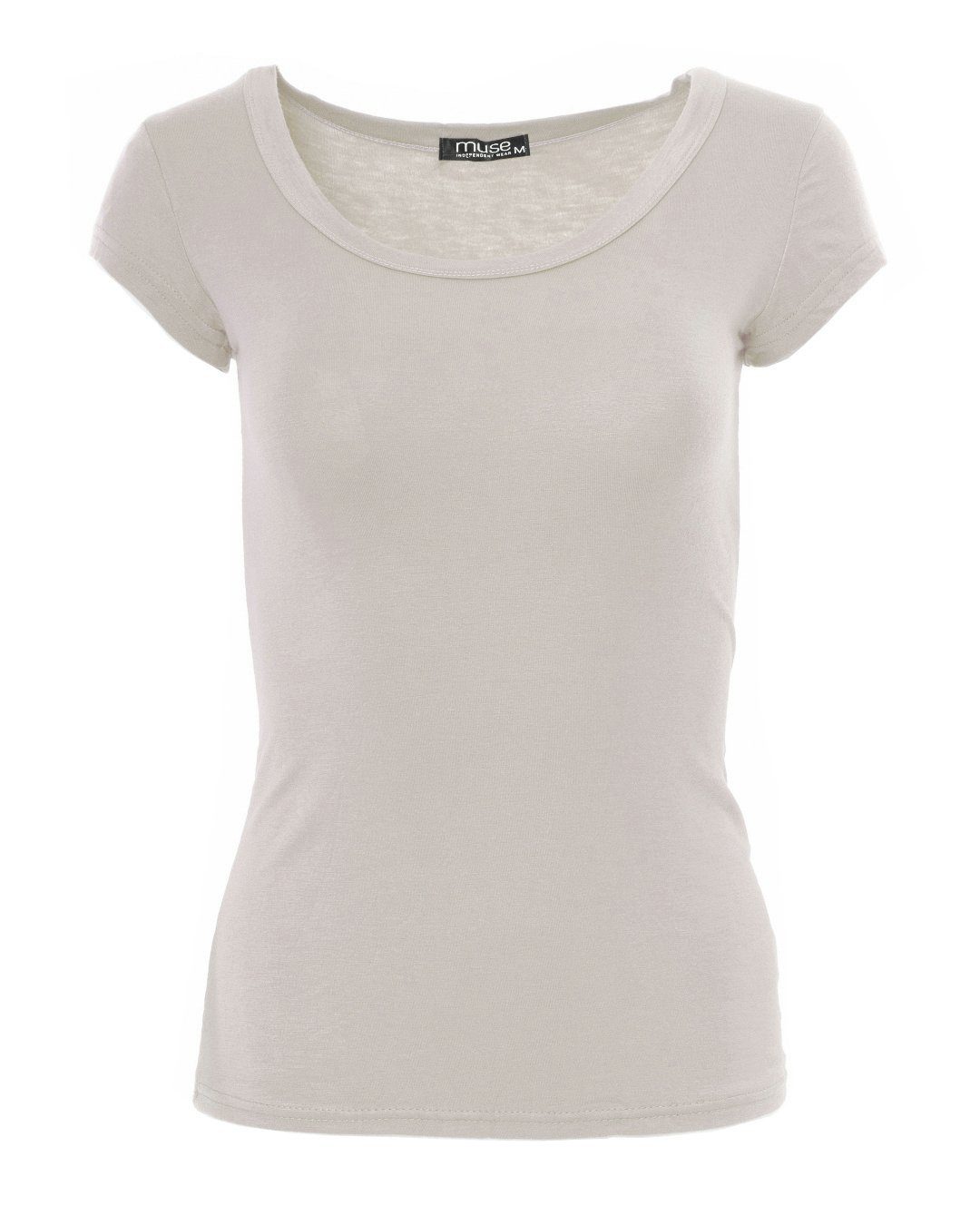 Muse T-Shirt Basic Kurzarm T-Shirt Skinny Fit 1001 beige