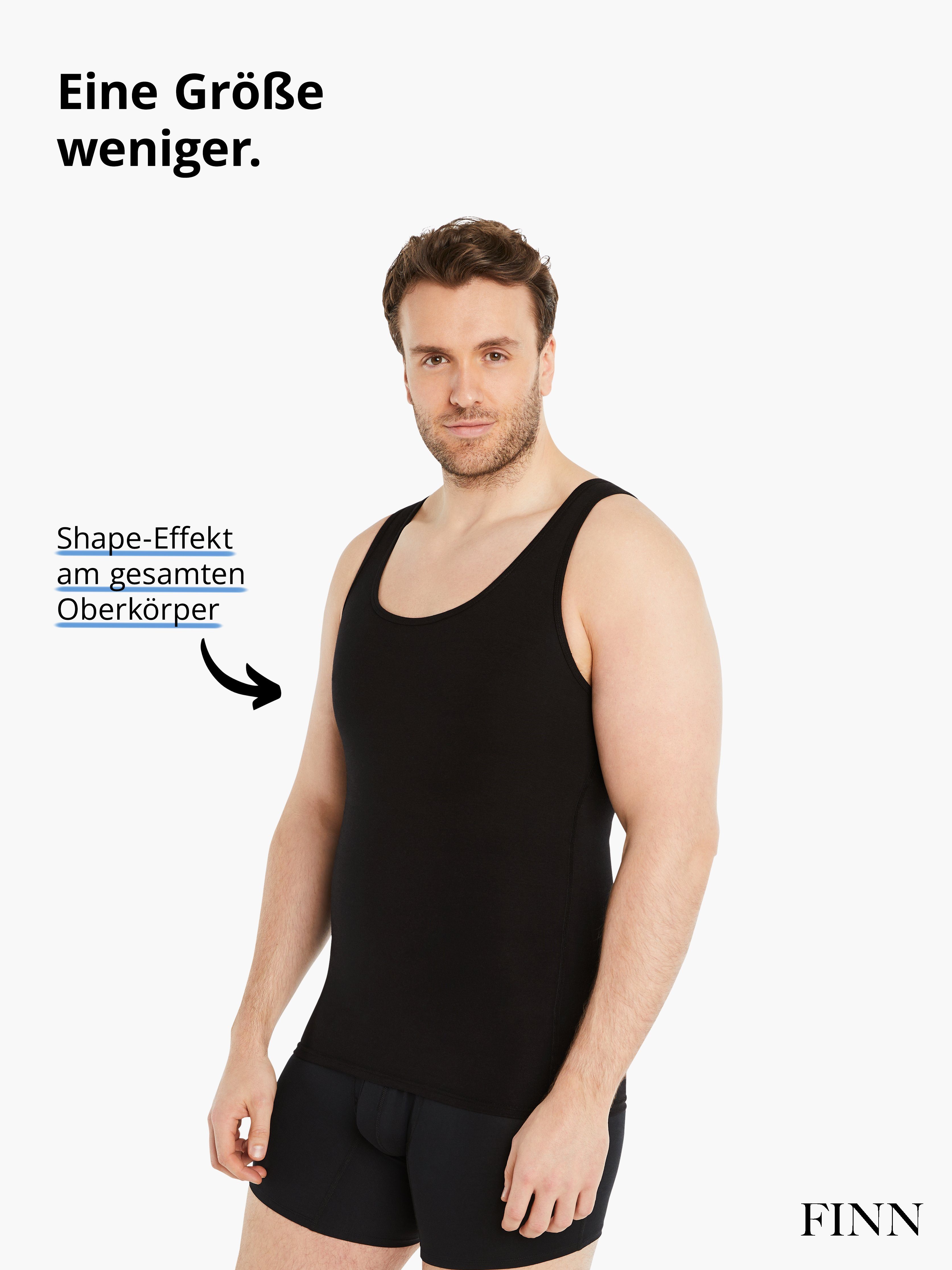 Design Herren starke weniger extra Kompression, Ärmellos FINN Kleidergröße Kompressions-Unterhemd Shapinghemd Shapewear Schwarz eine