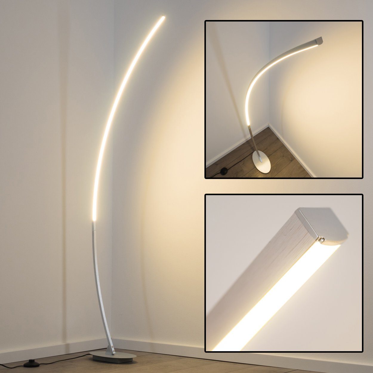 hofstein Stehlampe »Brie« LED Designer Standlampe in Aluminiumgebürstet, Stehleuchte mit Fußschalter und Kabel, Leselampe, LED 1100 Lumen